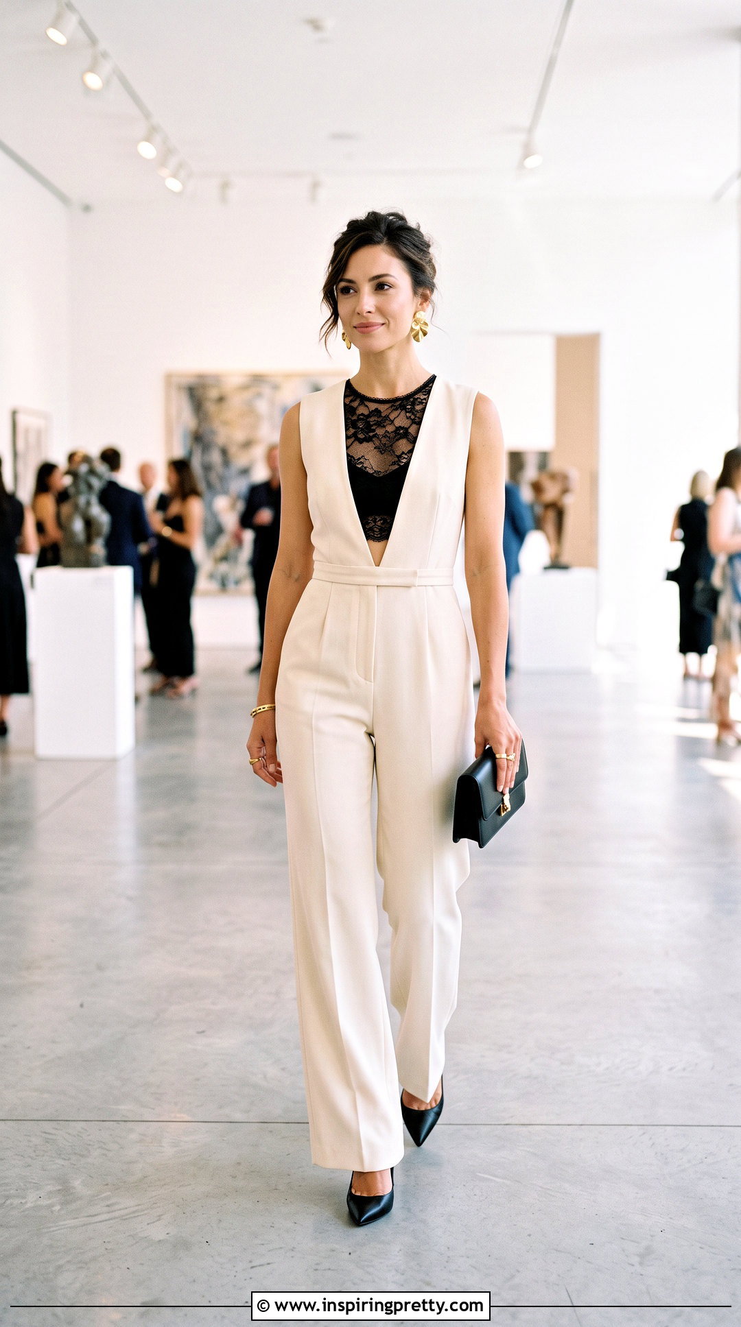 Lace Crop Top With High Waisted Jumpsuit Pants - 25 Lace Crop Top Outfit Ideas
