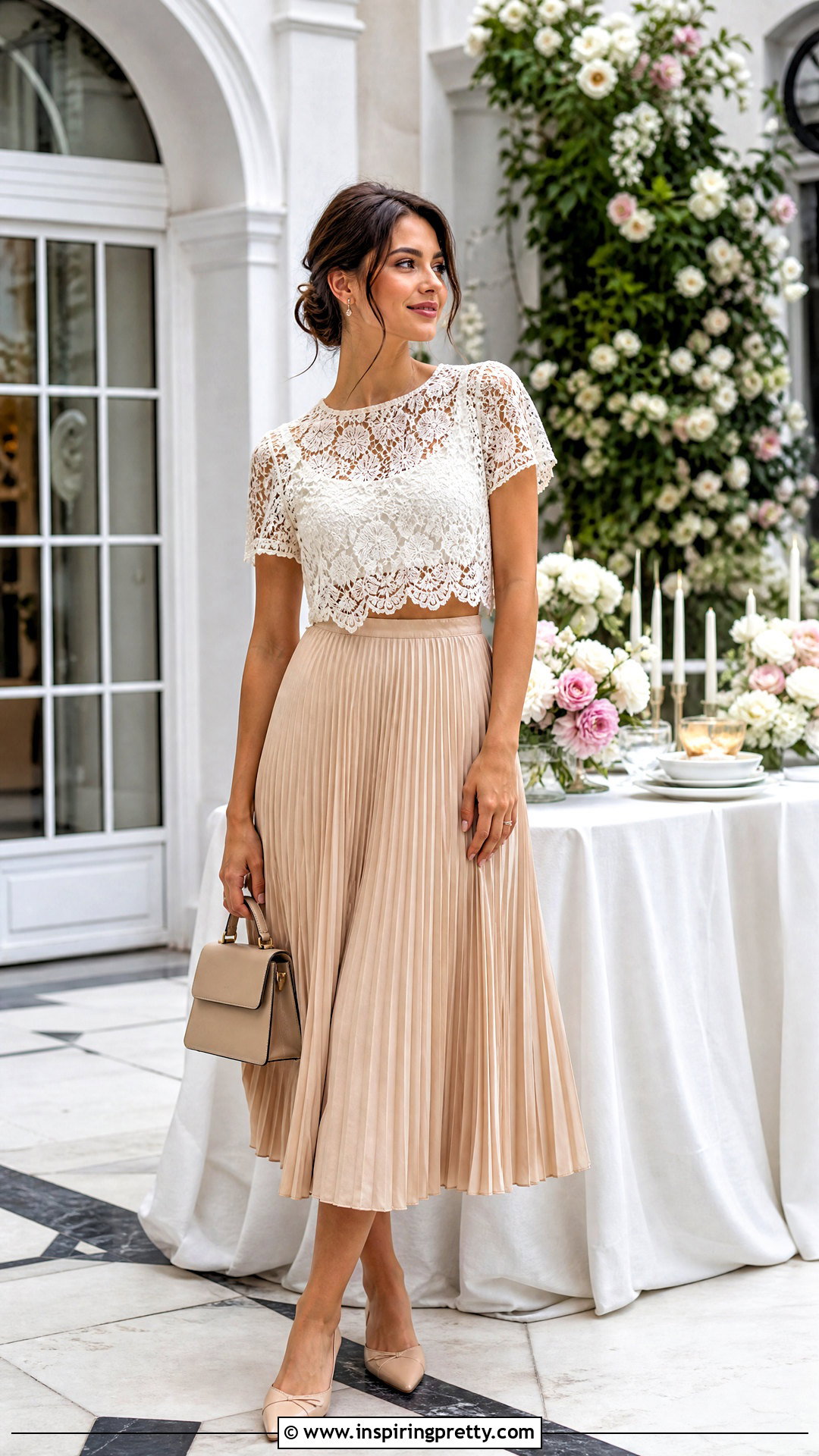 Lace Crop Top With Matching Cami And Midi Skirt - 25 crop top with cami underneath outfit ideas