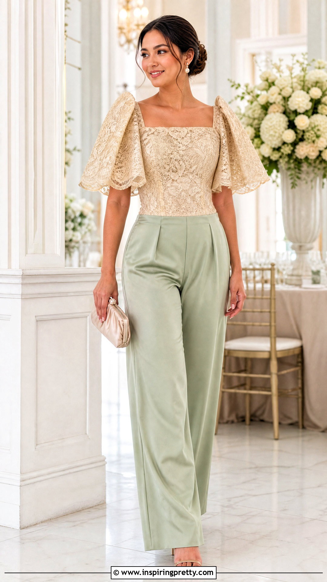 Lace Filipiniana Top With Satin Trousers - 50 modern filipiniana top and pants