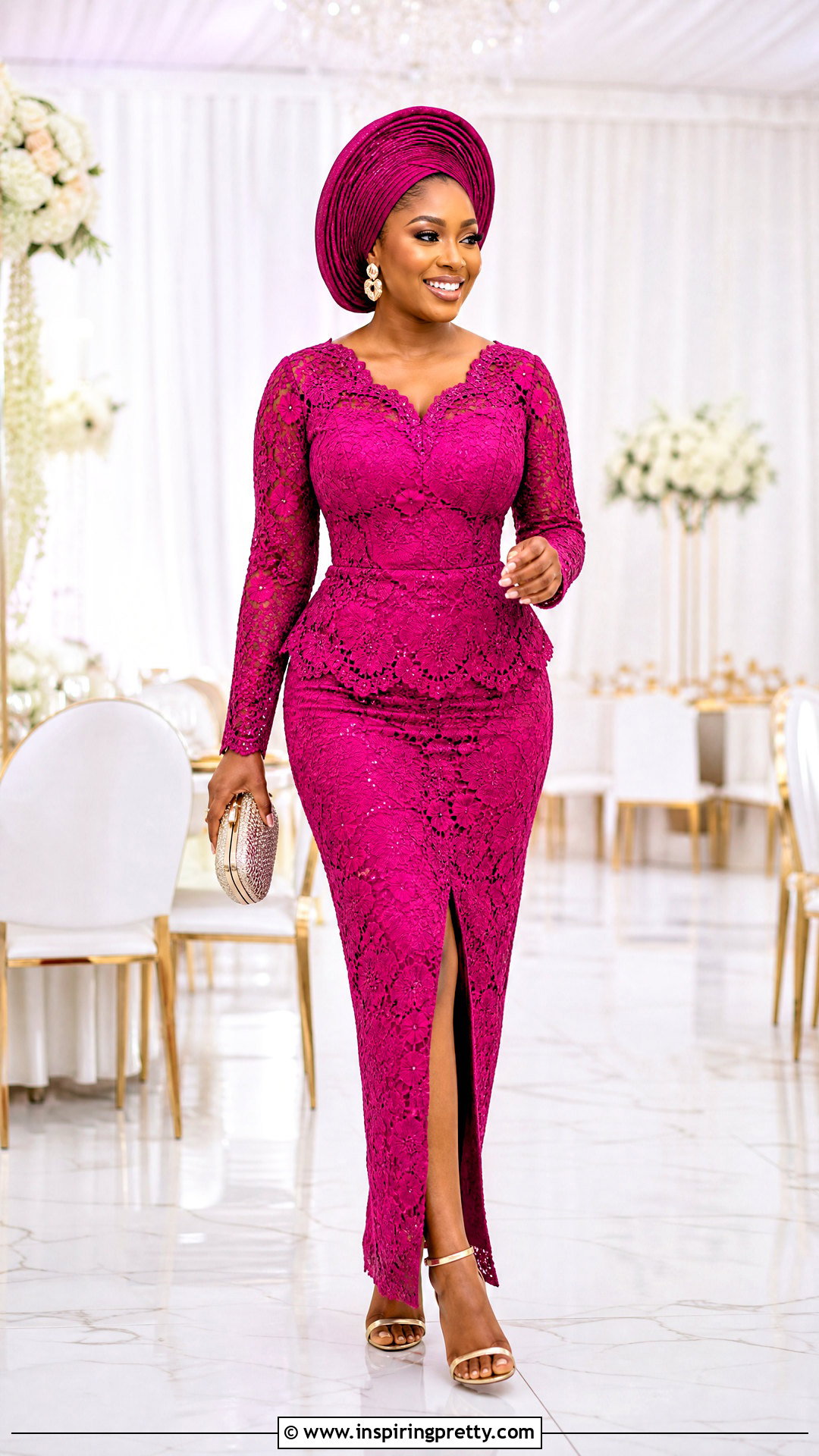Lace Front Slit Skirt And Fitted Top - 50 skirt and top lace styles