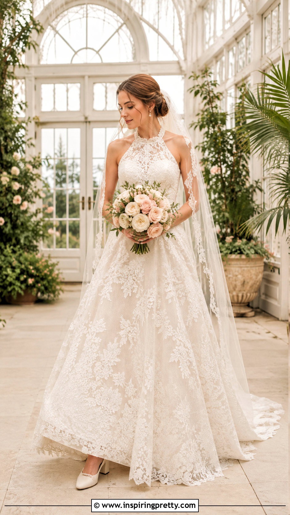 Lace Halter Ball Gown Wedding Dress With Pearl Accessories - 25 Halter Top Ball Gown Wedding Dress outfit ideas