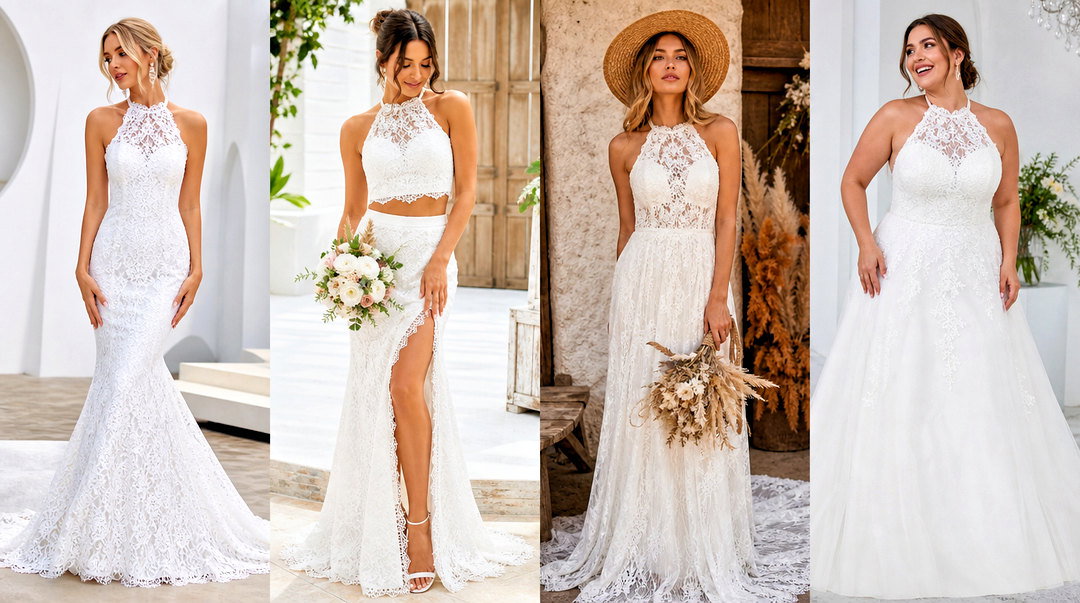 25 Lace Halter Top Wedding Dress Outfit Ideas for Dreamy Brides