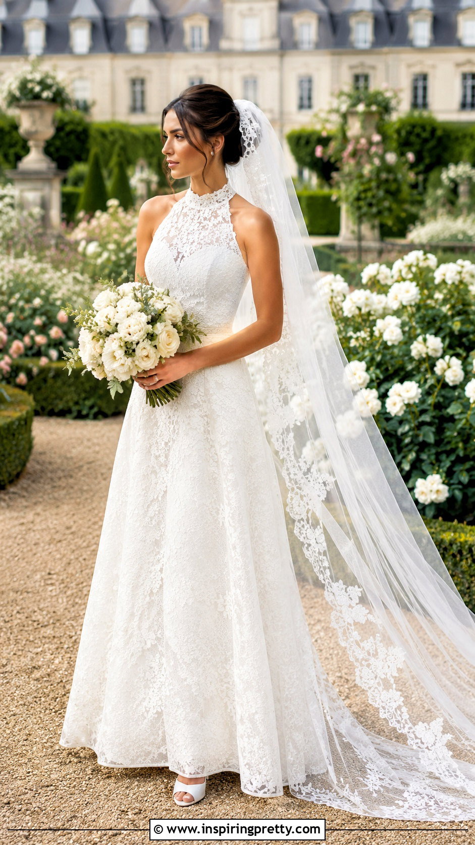 Lace Halter Wedding Dress With Tulle Veil - 50 halter top wedding dress outfit ideas