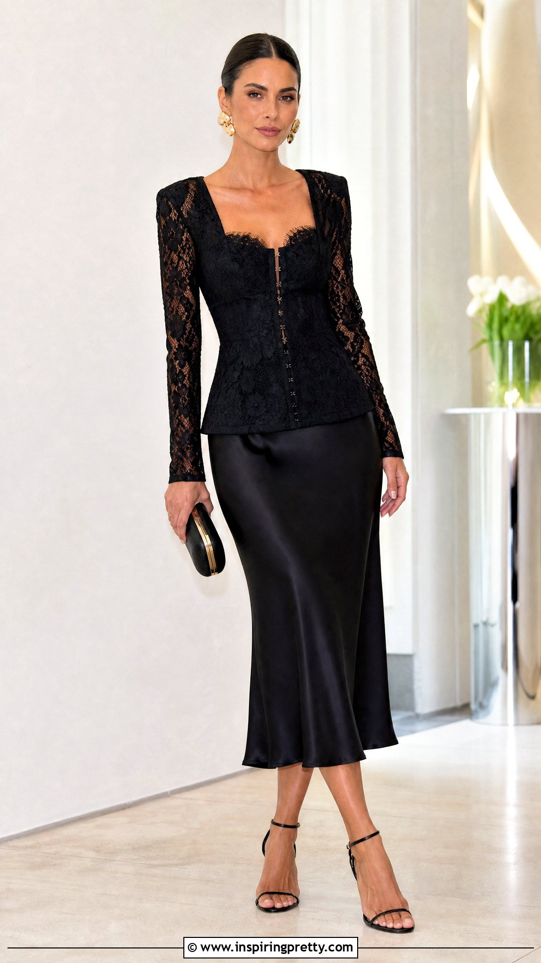 Lace Hook And Eye Closure Top With Slip Skirt - 25 hook and eye closure top outfit ideas