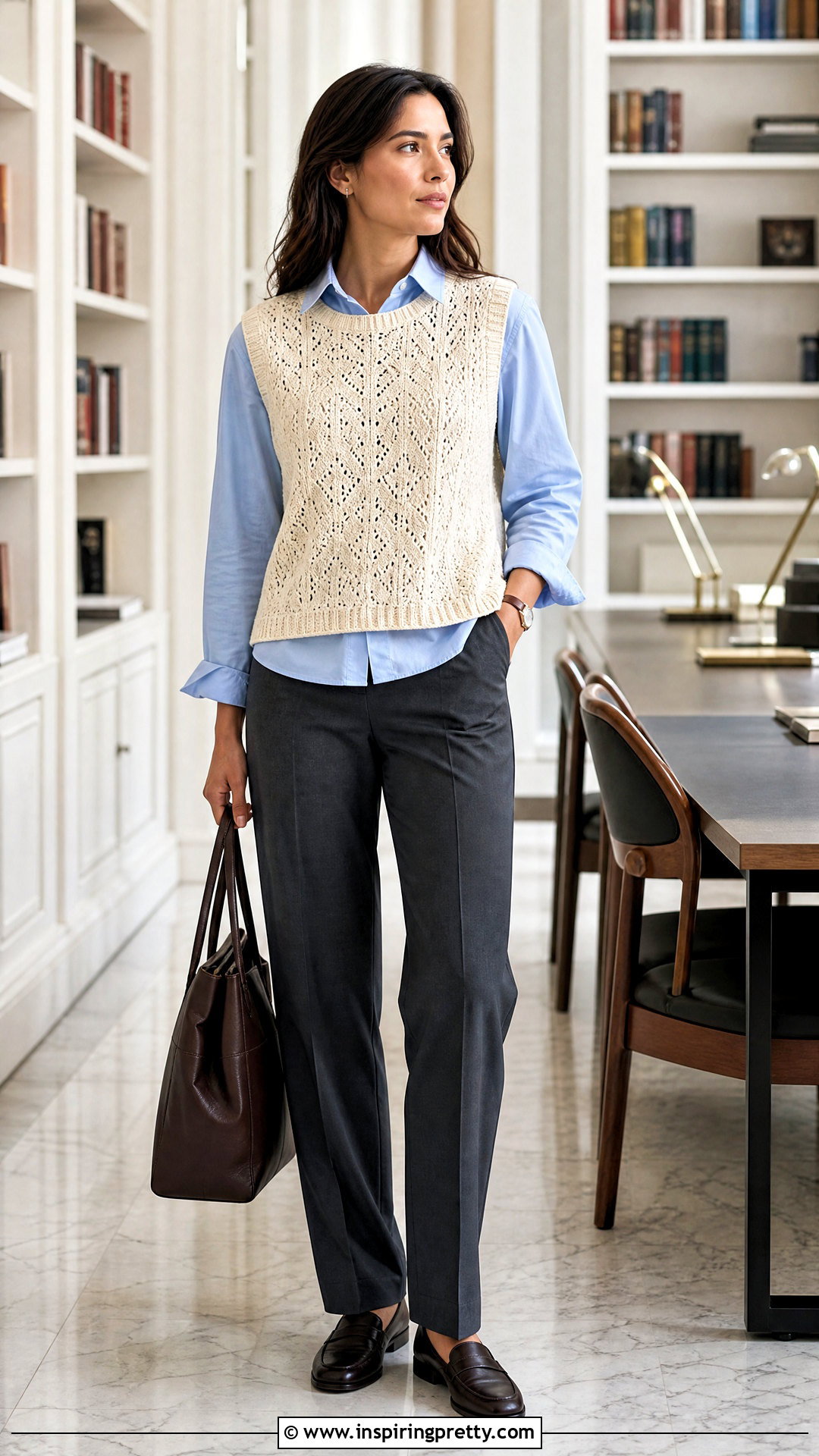 Lace Knit Top Over a Button Down Shirt - 20 Lace Knit Top Style outfit ideas
