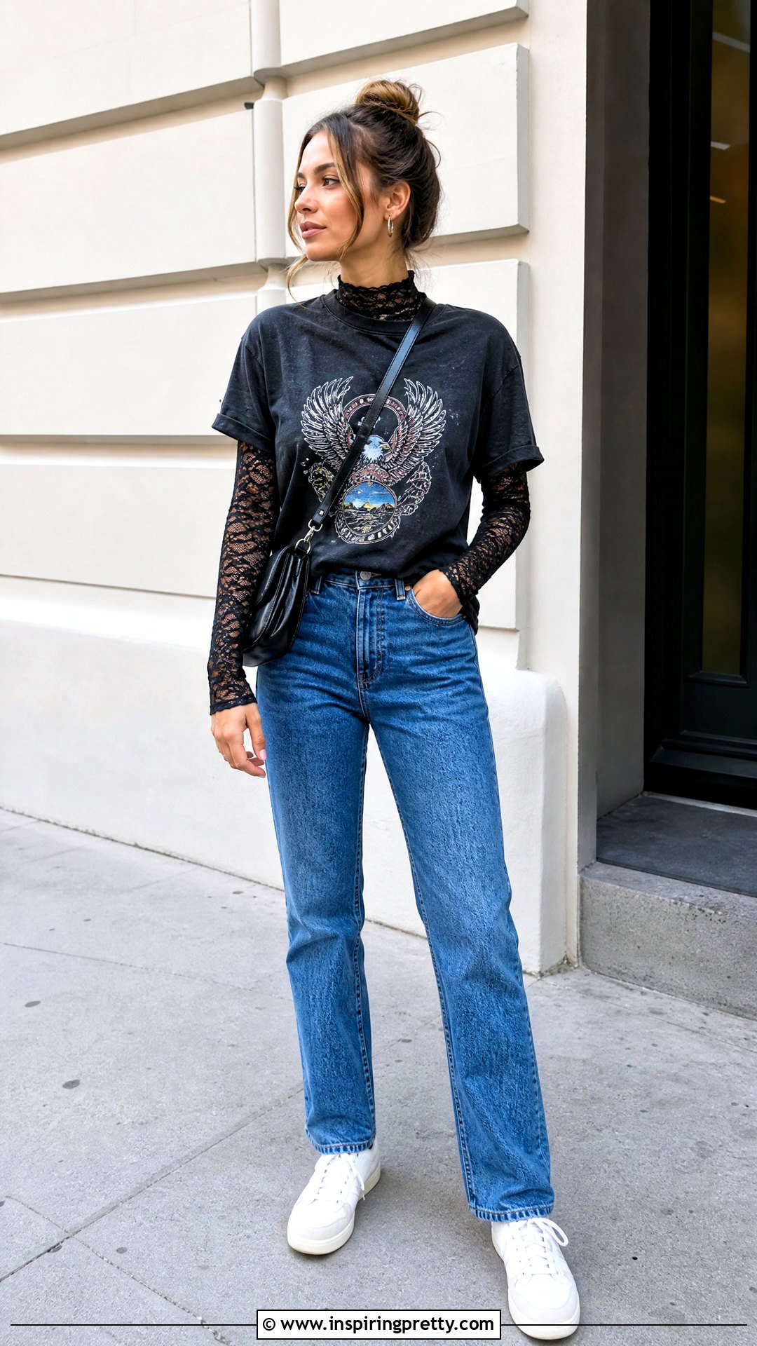 Lace Layering Top Under A Graphic T Shirt - 50 Lace Layering Top Outfit ideas