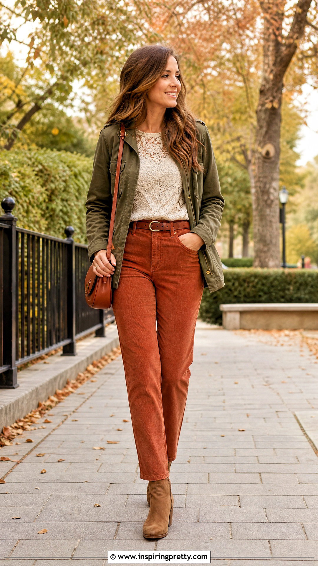 Lace Layering Top With Corduroy Pants - 50 Lace Layering Top Outfit ideas