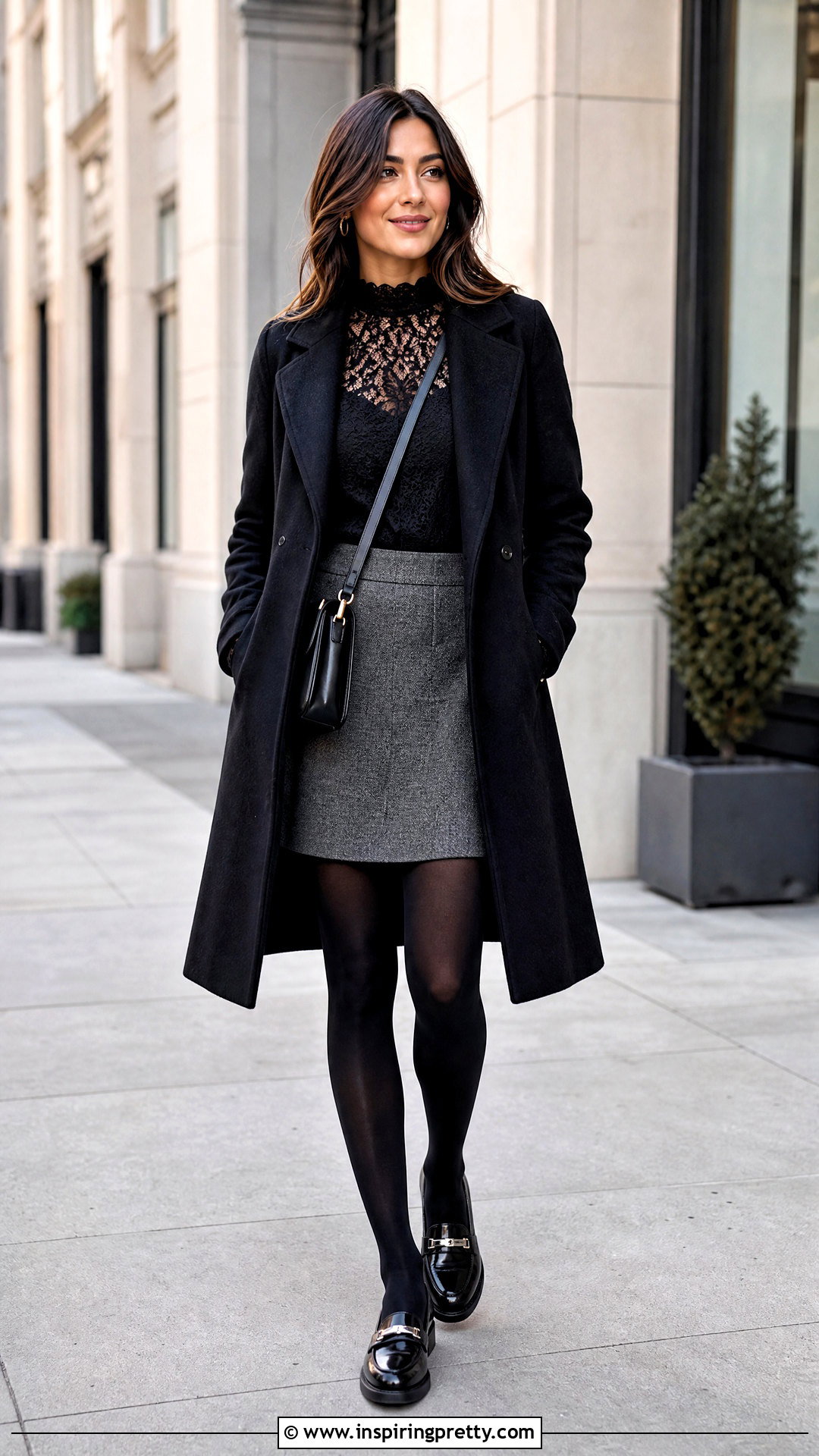 Lace Layering Top With Mini Skirt And Tights - 50 Lace Layering Top Outfit ideas