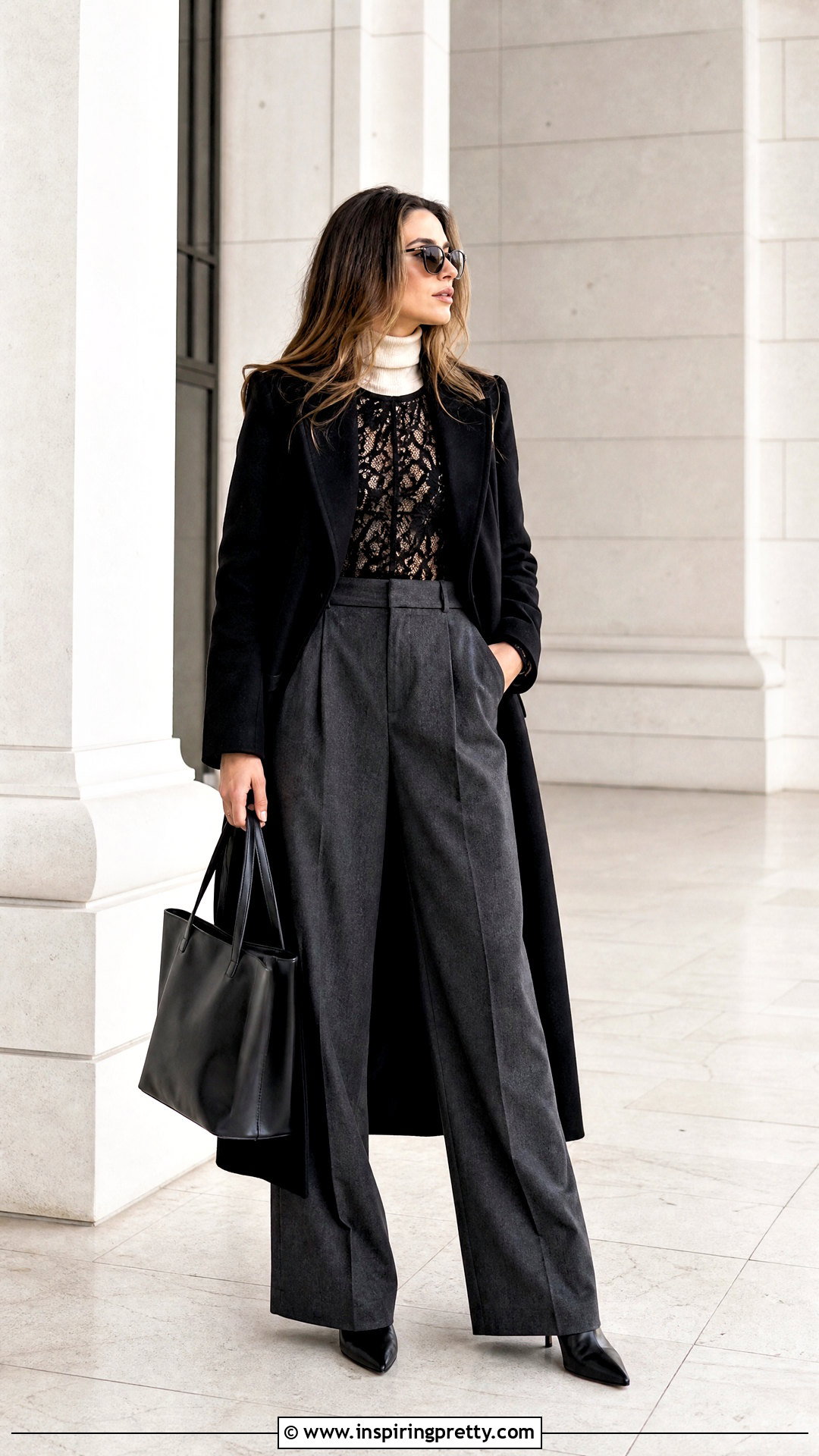 Lace Long Sleeve Top Over A Fitted Turtleneck - 50 lace long sleeve top outfit layered ideas