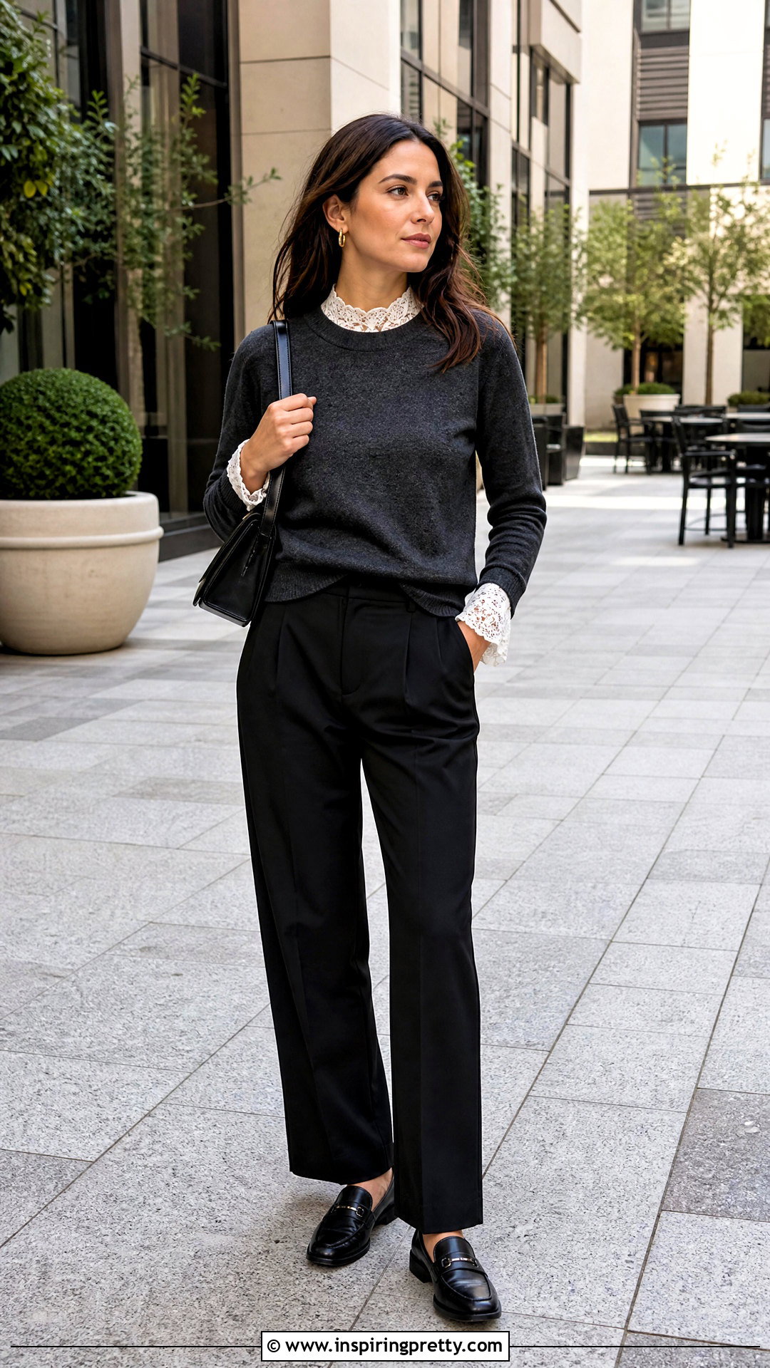 Lace Long Sleeve Top Under A Crew Neck Sweater - 50 lace long sleeve top outfit layered ideas
