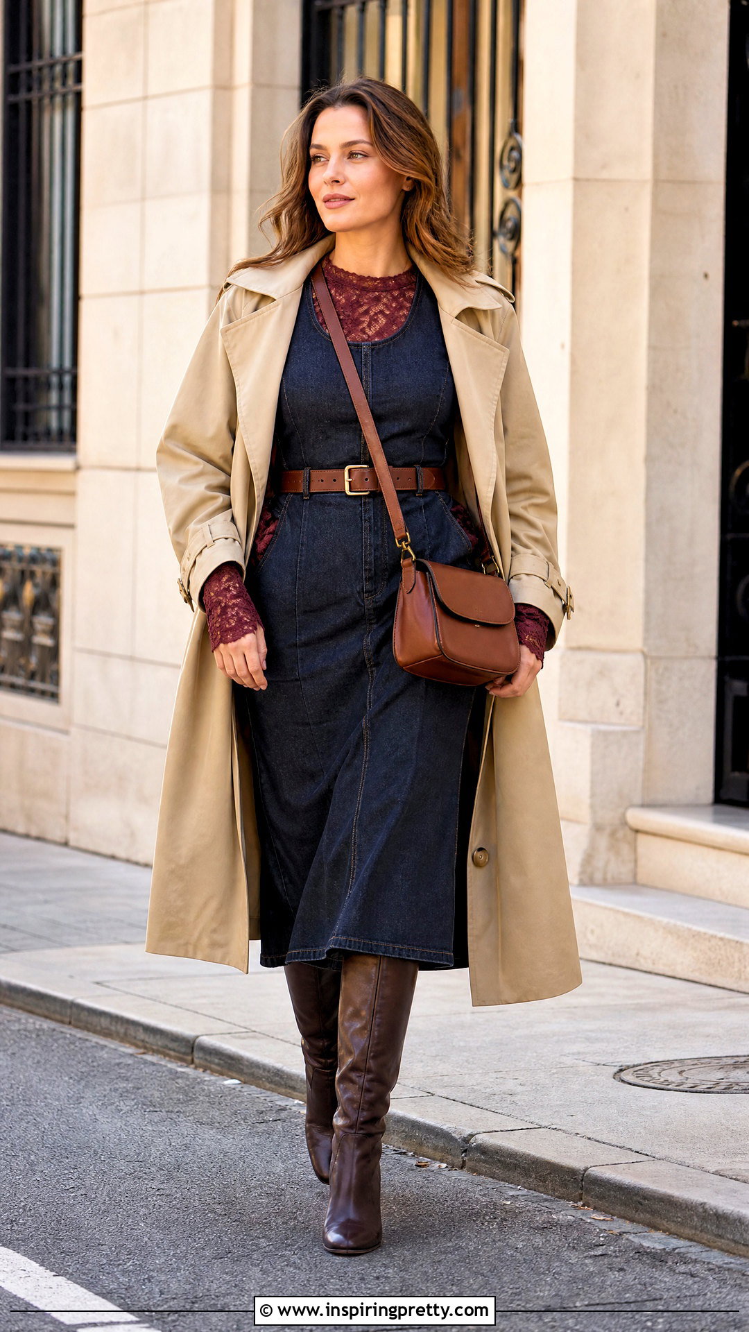 Lace Long Sleeve Top Under A Denim Dress - 50 lace long sleeve top outfit layered ideas