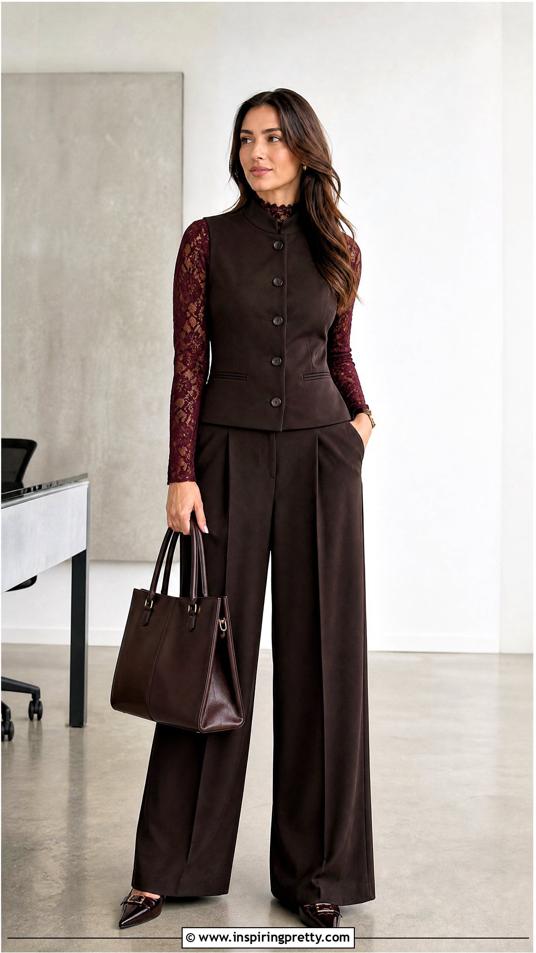 Lace Long Sleeve Top Under A High Neck Vest - 50 lace long sleeve top outfit layered ideas
