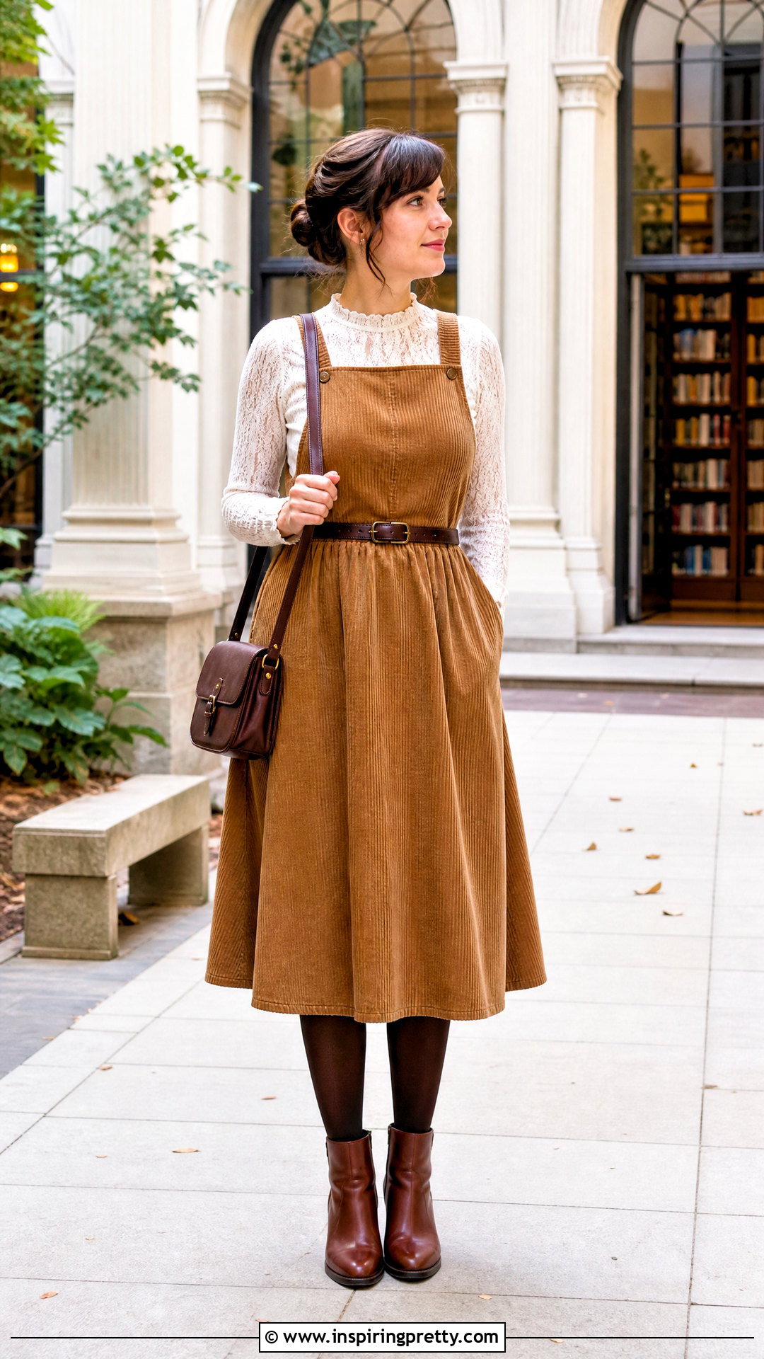 Lace Long Sleeve Top Under A Pinafore Dress - 50 lace long sleeve top outfit layered ideas
