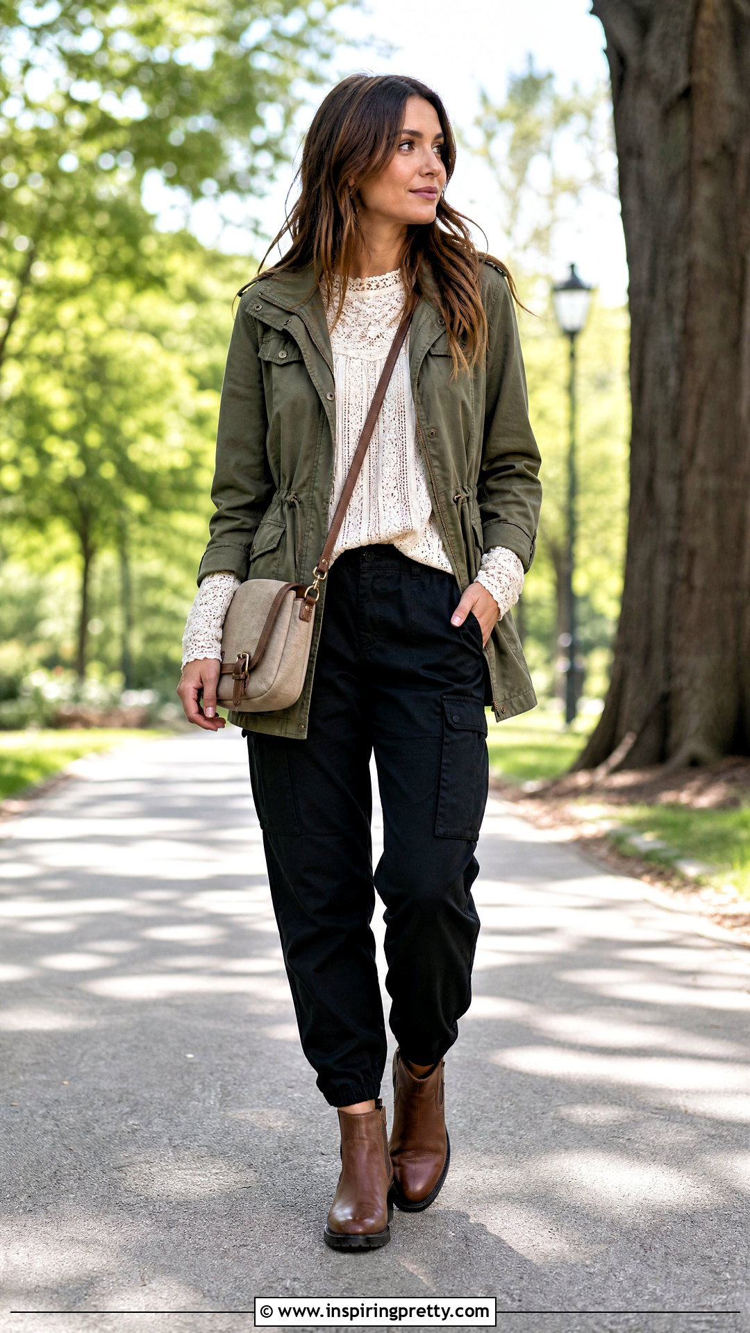 Lace Long Sleeve Top Under A Utility Jacket - 50 lace long sleeve top outfit layered ideas