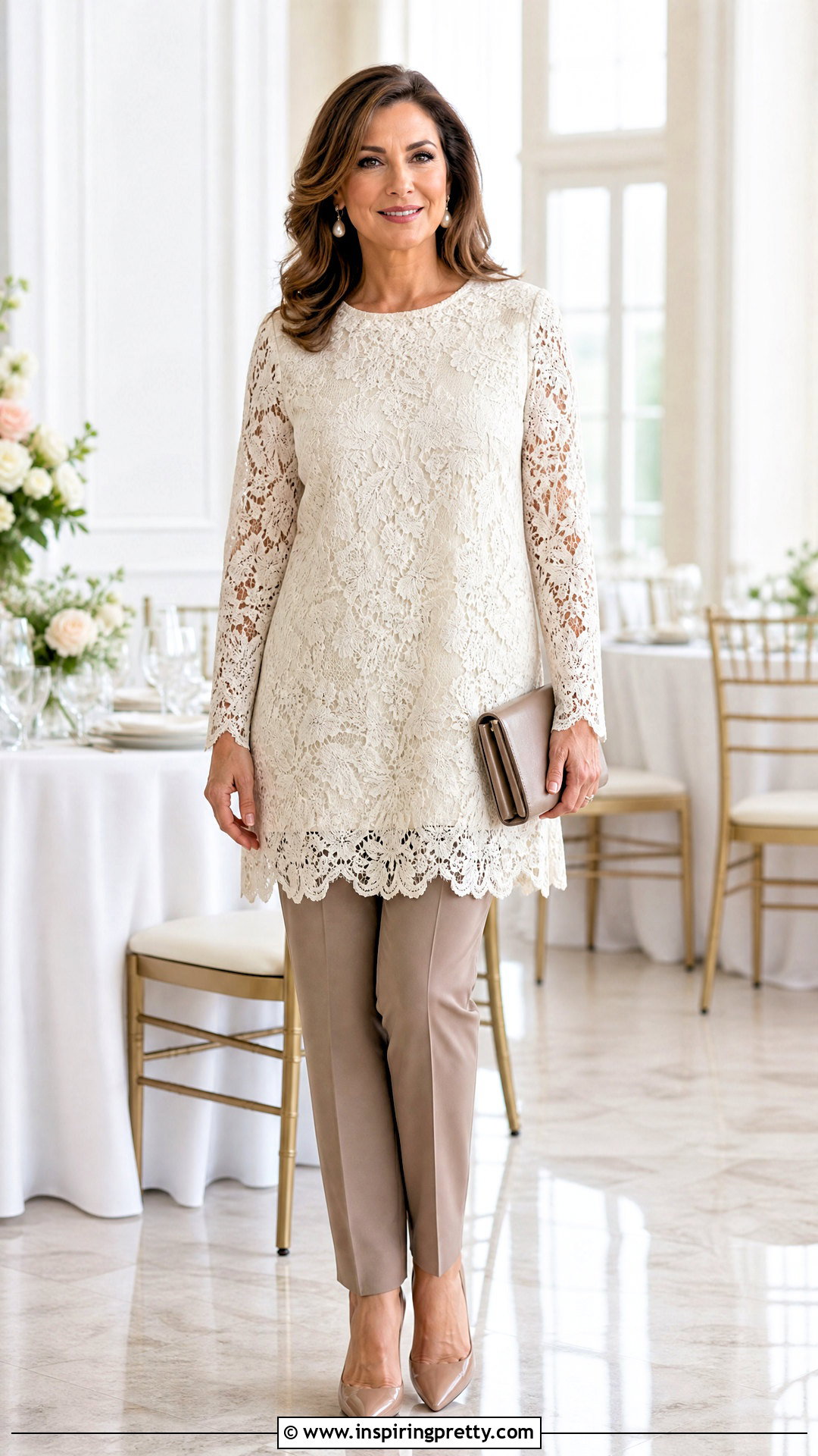 Lace Long Top With Tailored Pants - 50 long tops designs