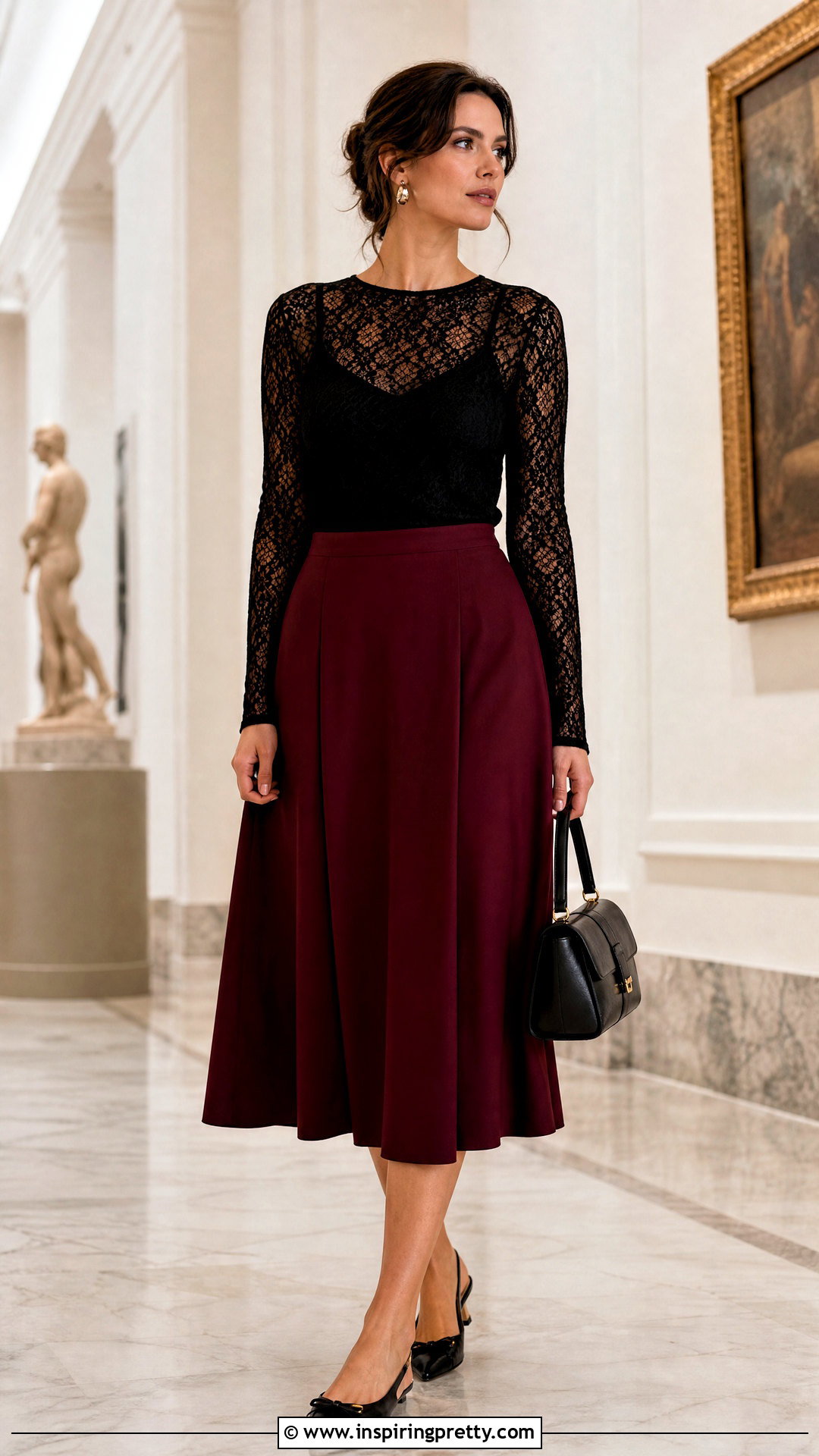 Lace Look Mesh Top With Midi Skirt - 50 mesh tops outfit ideas
