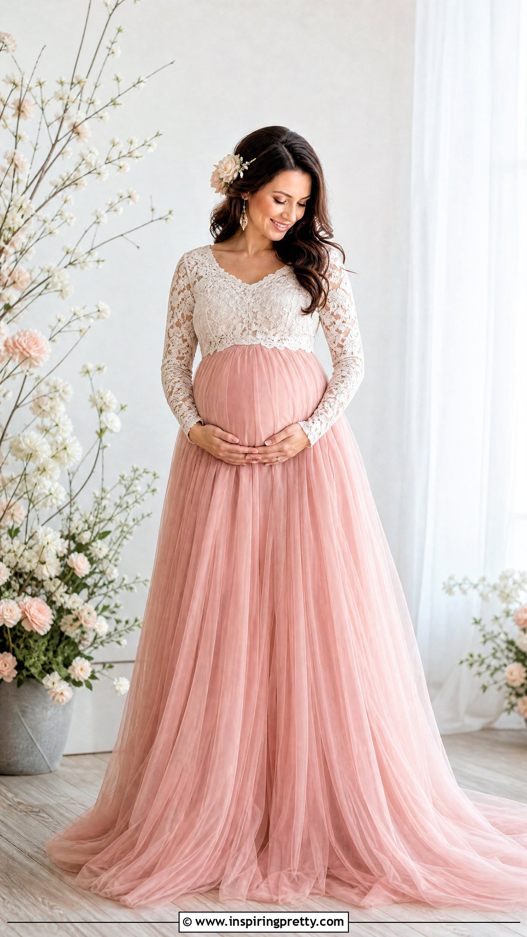 Lace Maternity Top With Tulle Maxi Skirt - 20 Lace Maternity Top outfit ideas