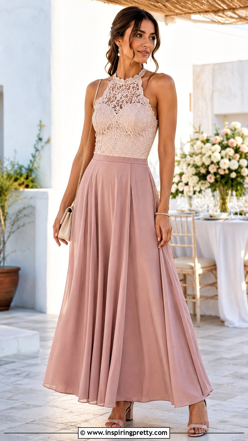 Lace Neck Top With Maxi Skirt - 50 top neck designs