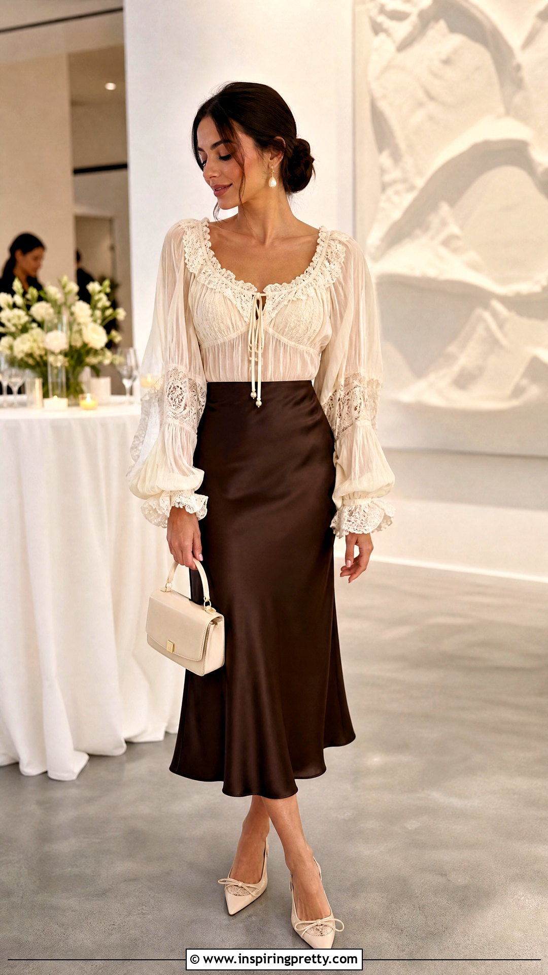Lace Peasant Top With Satin Skirt - 25 lace peasant top outfit ideas