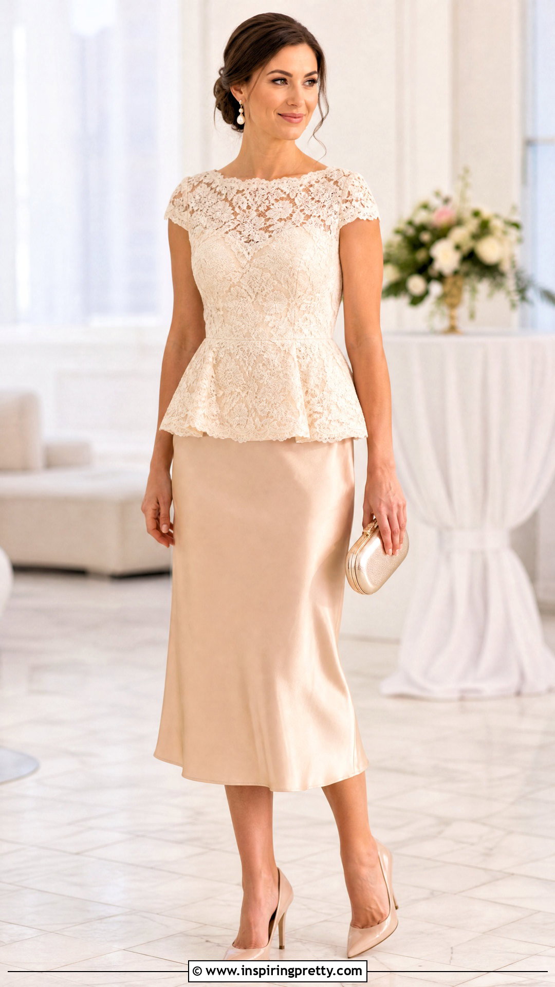 Lace Peplum Top With Midi Skirt - 50 peplum top outfit ideas