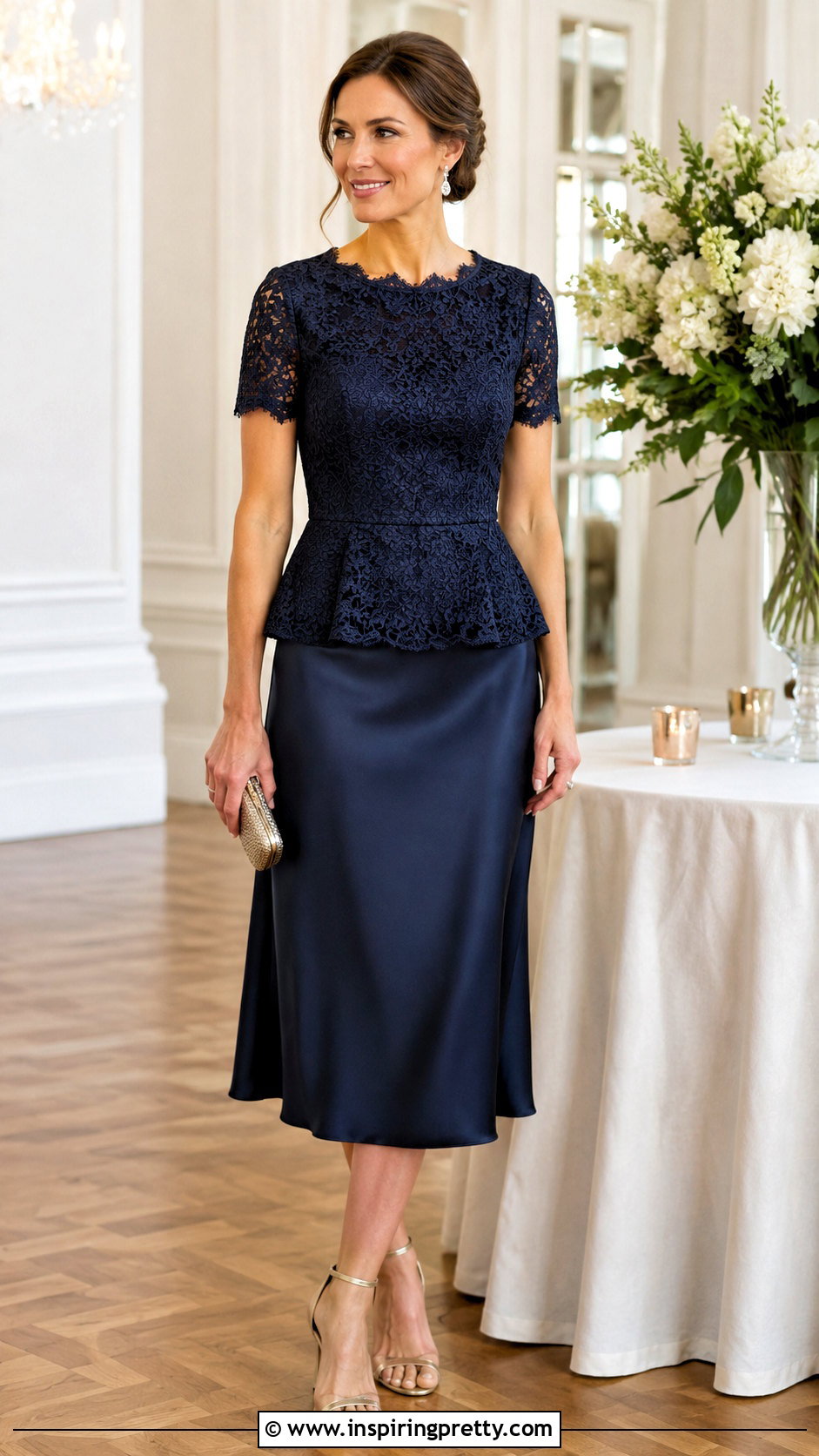 Lace Peplum Top With Satin Skirt - 20 Peplum Top Fashion Style outfit ideas
