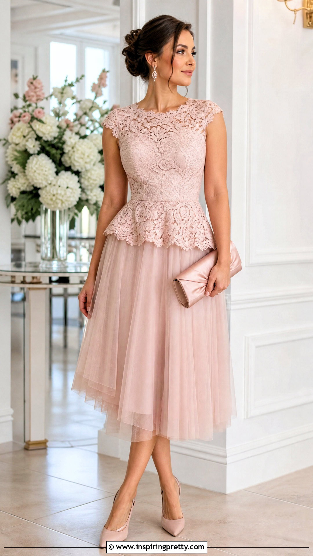 Lace Peplum Top With Tulle Midi Skirt - 50 peplum top with skirt outfits