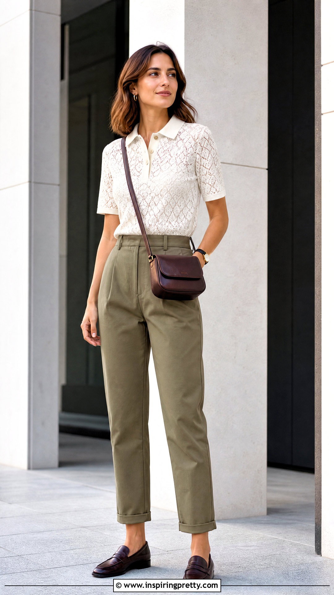 Lace Polo Top With Chino Pants - 50 lace top styles