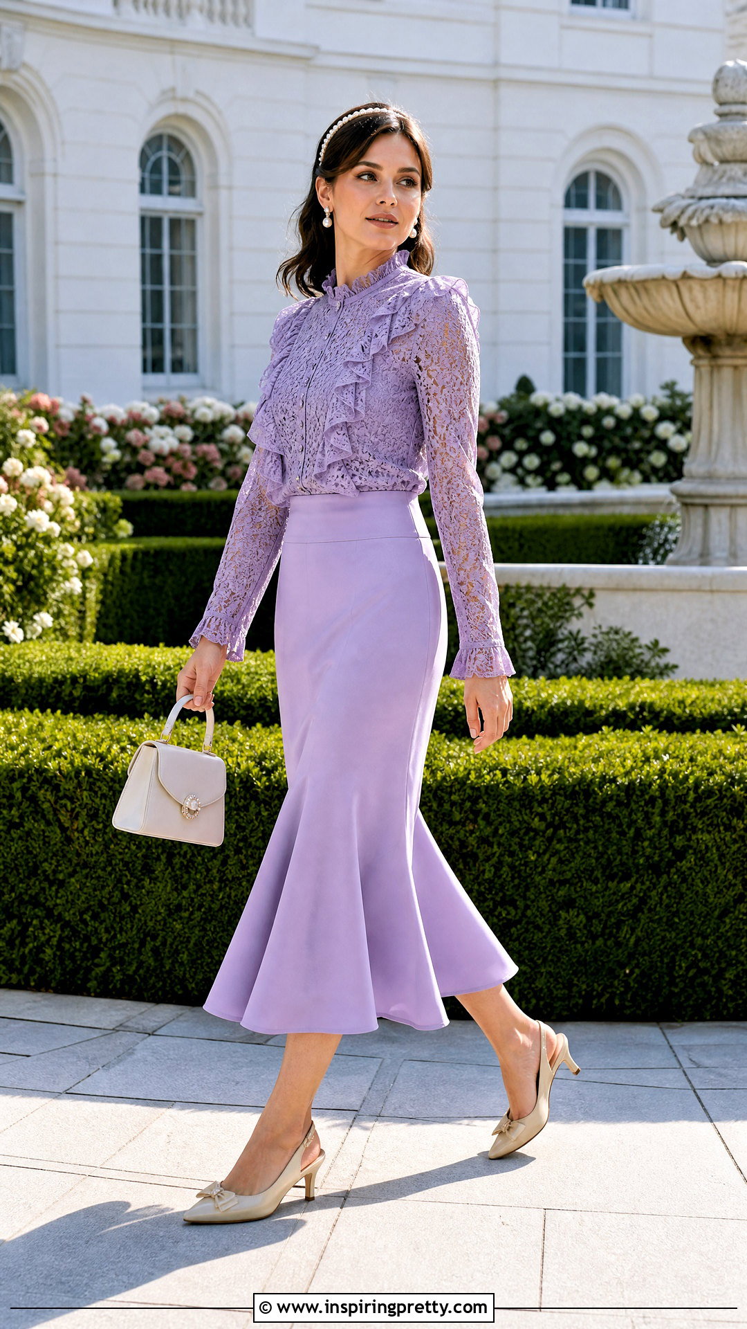 Lace Ruffle Top And Flared Midi Skirt - 50 skirt and top lace styles