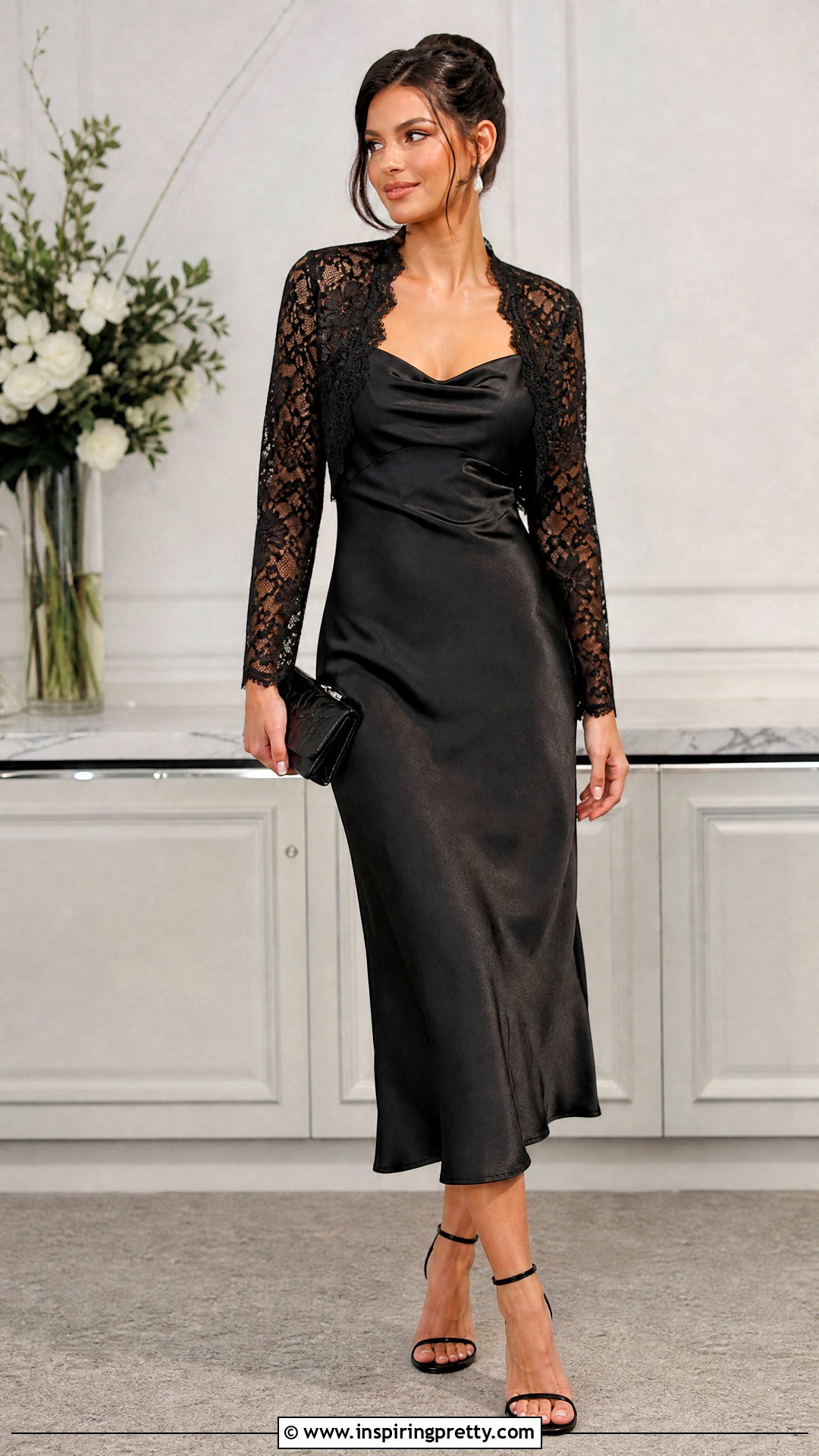 Lace Sheer Bolero Top With Slip Dress - 25 Sheer Bolero Top outfit ideas