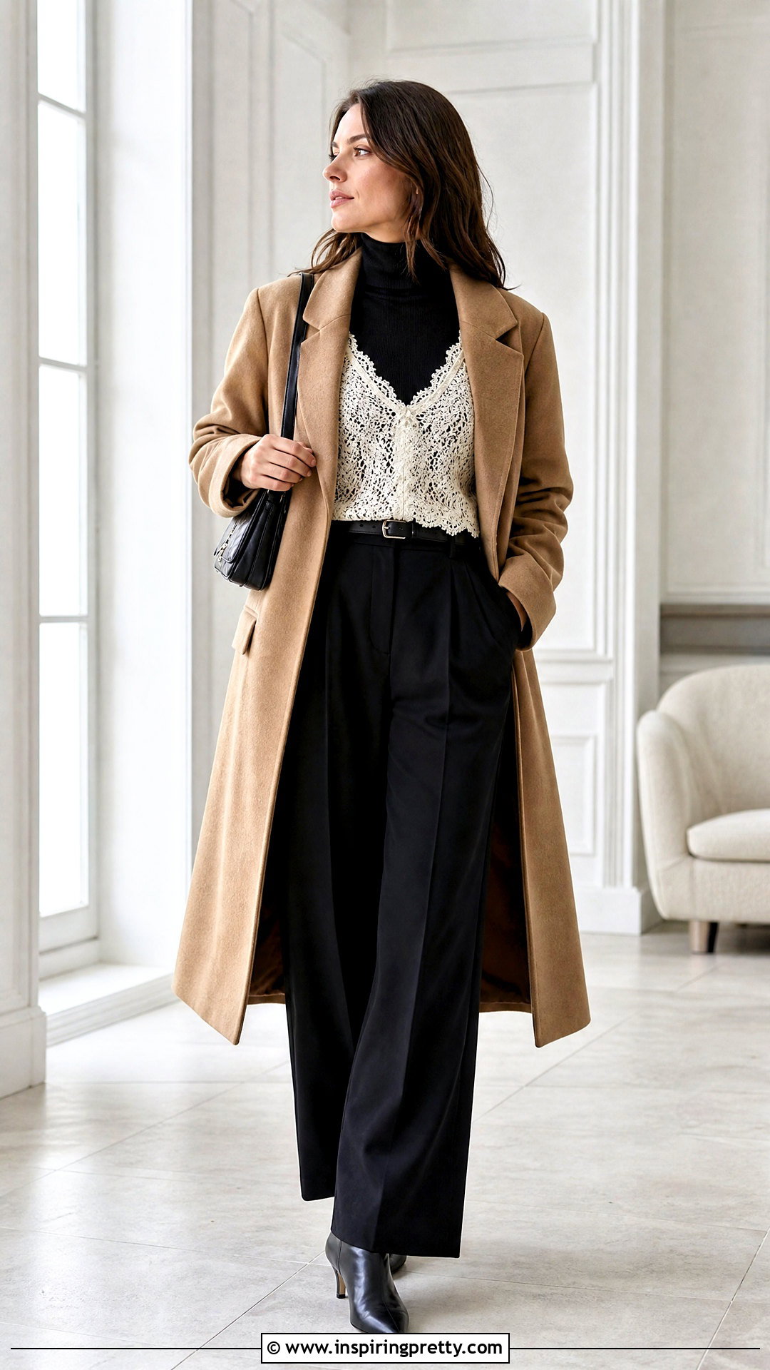 Lace Shell Top Over A Fitted Turtleneck - 25 lace shell top outfit ideas