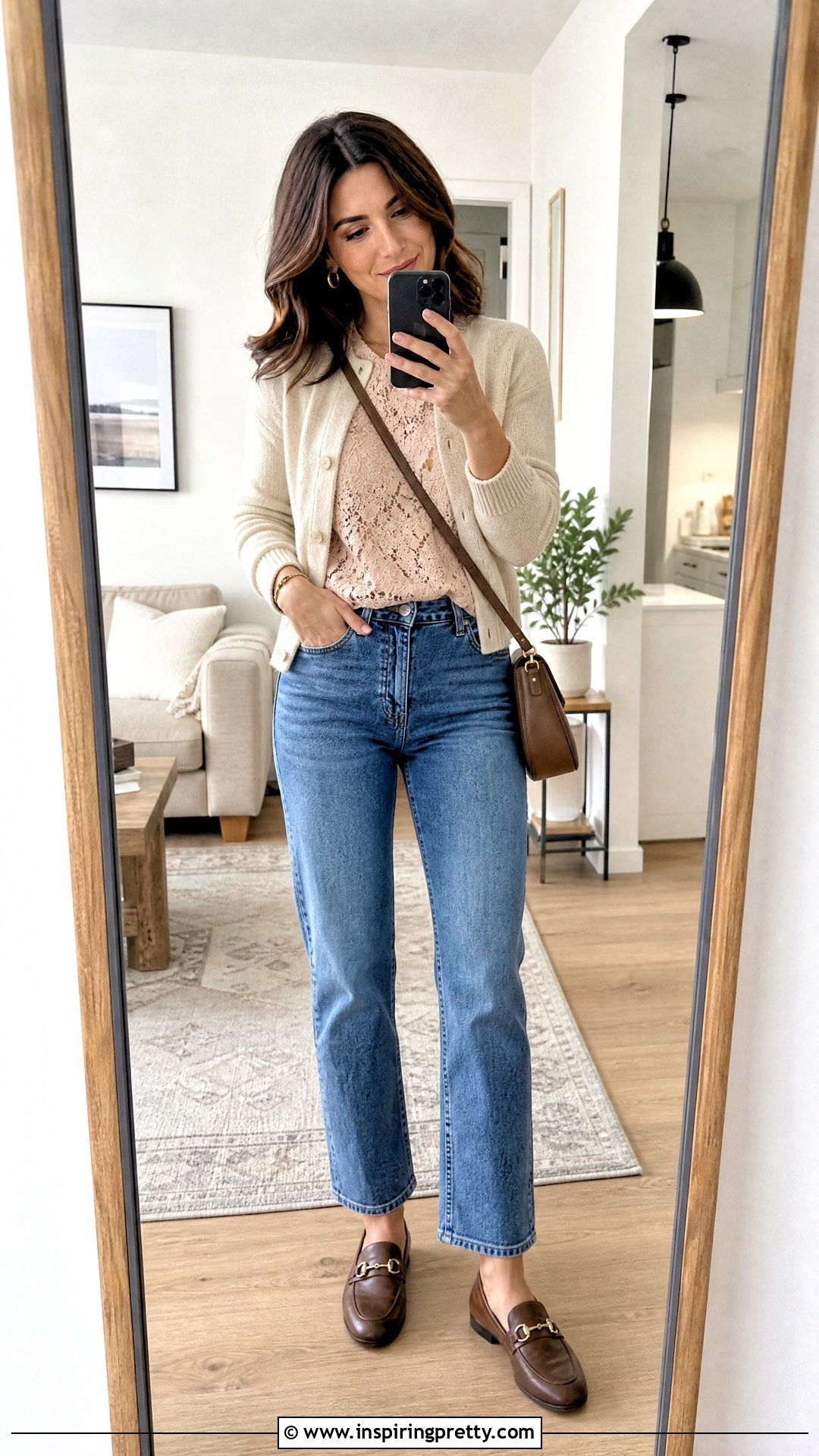 Lace Shell Top With Cardigan And Ankle Jeans - 25 lace shell top outfit ideas