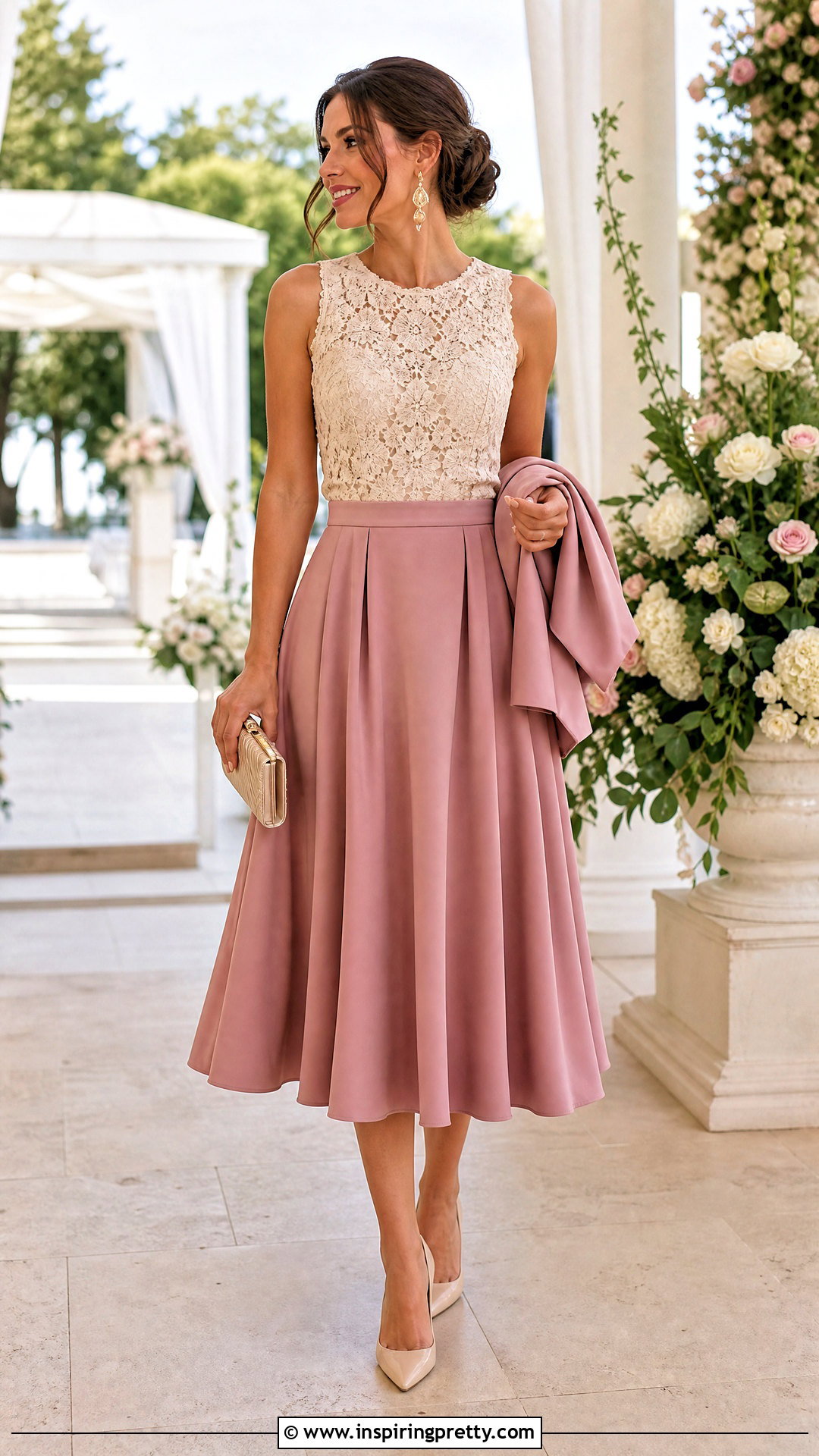 Lace Shell Top With Full Midi Skirt - 25 lace shell top outfit ideas