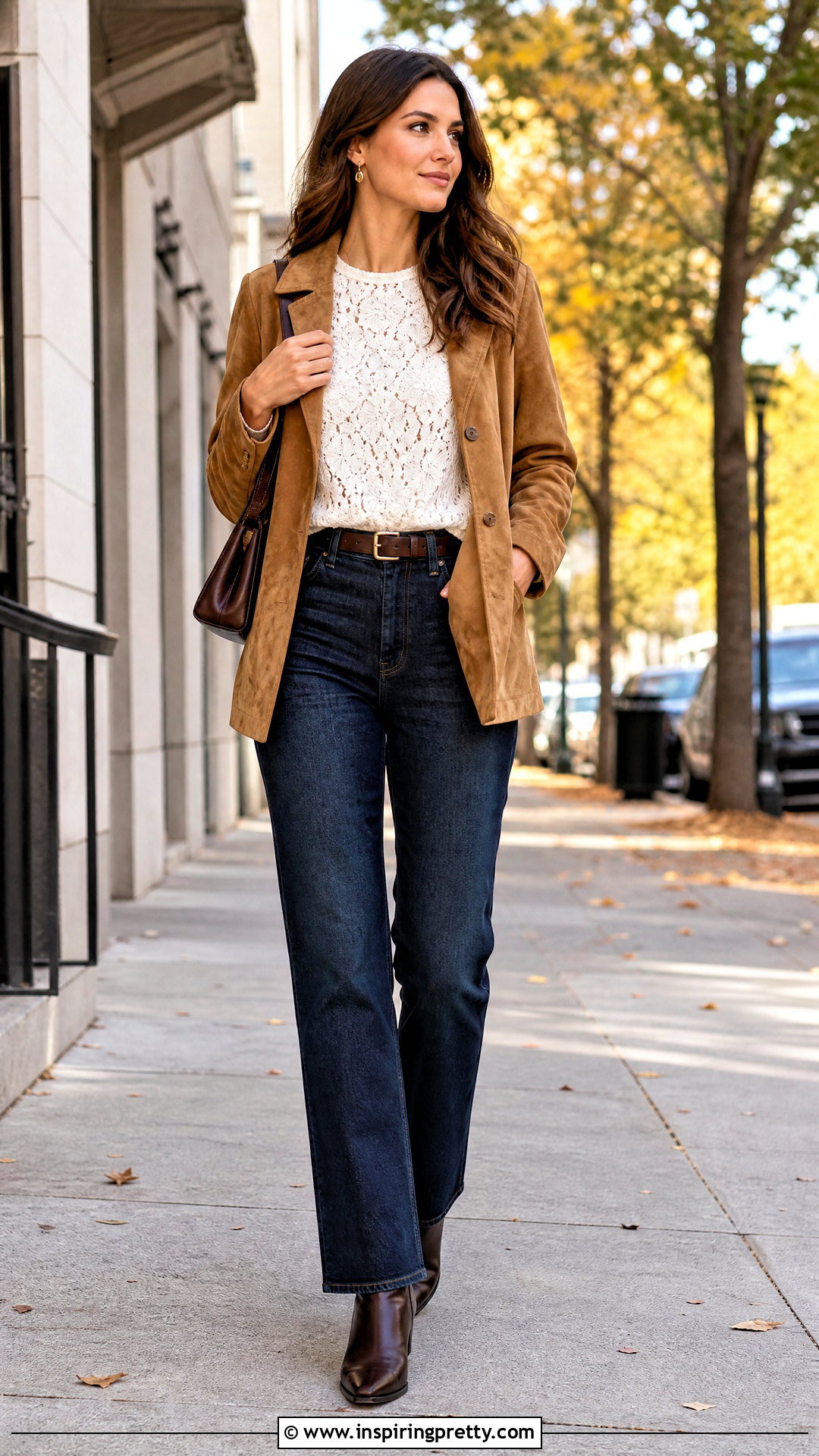 Lace Shell Top With Suede Jacket And Jeans - 25 lace shell top outfit ideas