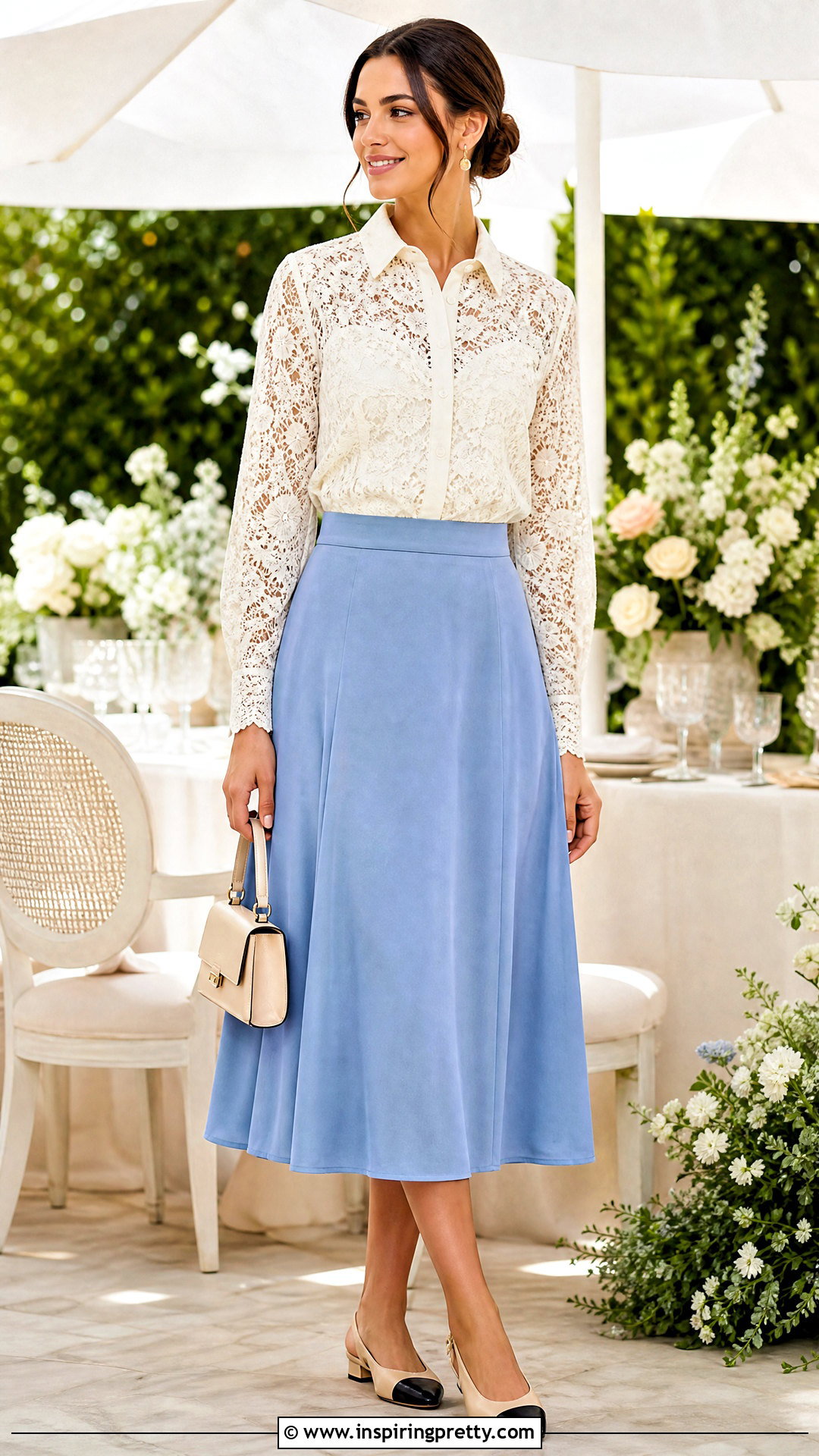 Lace Shirt With A Line Skirt - 50 Top Shirt outfit ideas