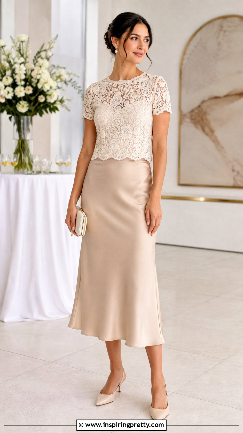 Lace Short Top With Satin Midi Skirt - 50 latest short top designs