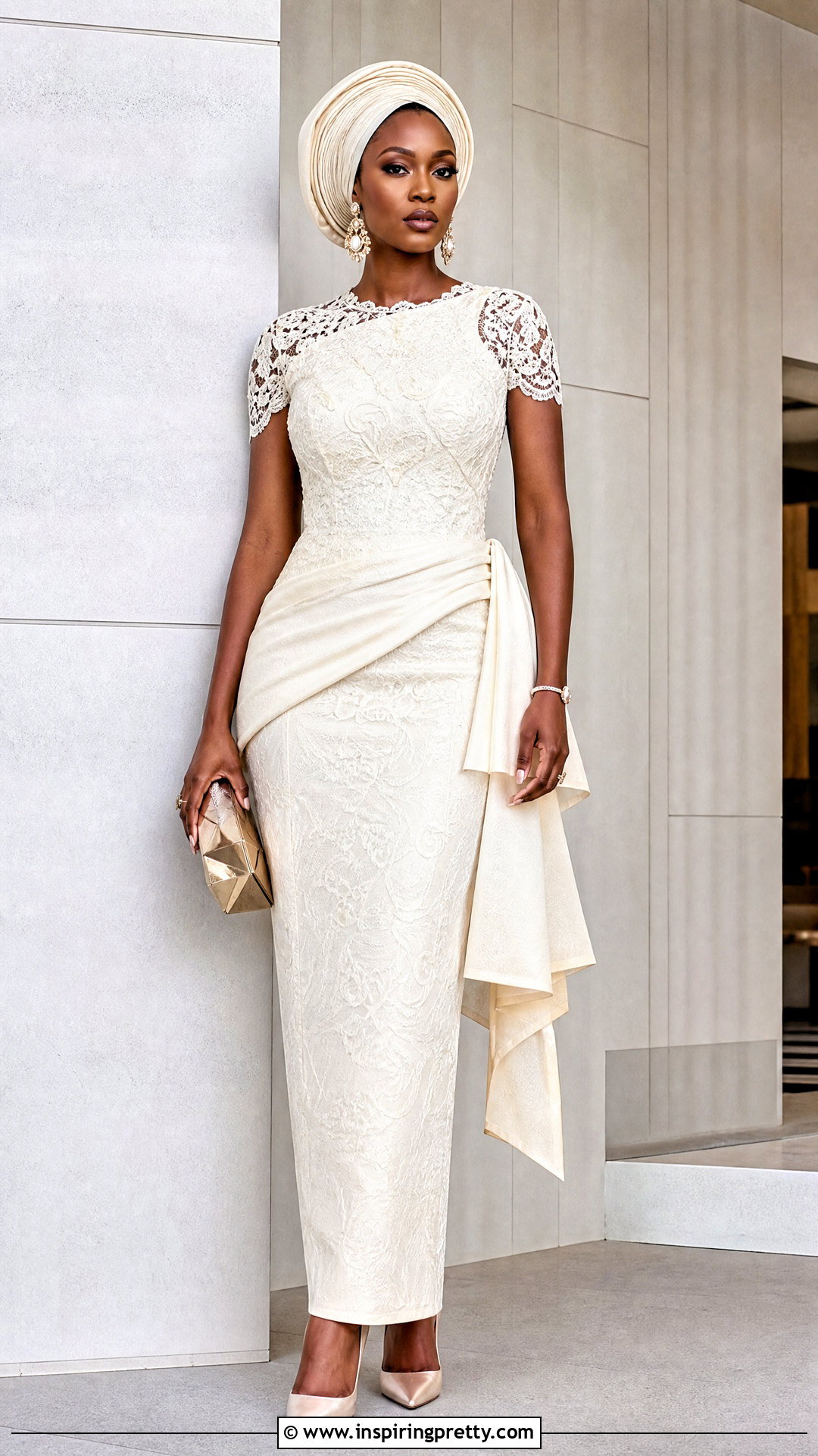 Lace Side Drape Top And Column Skirt - 50 skirt and top lace styles