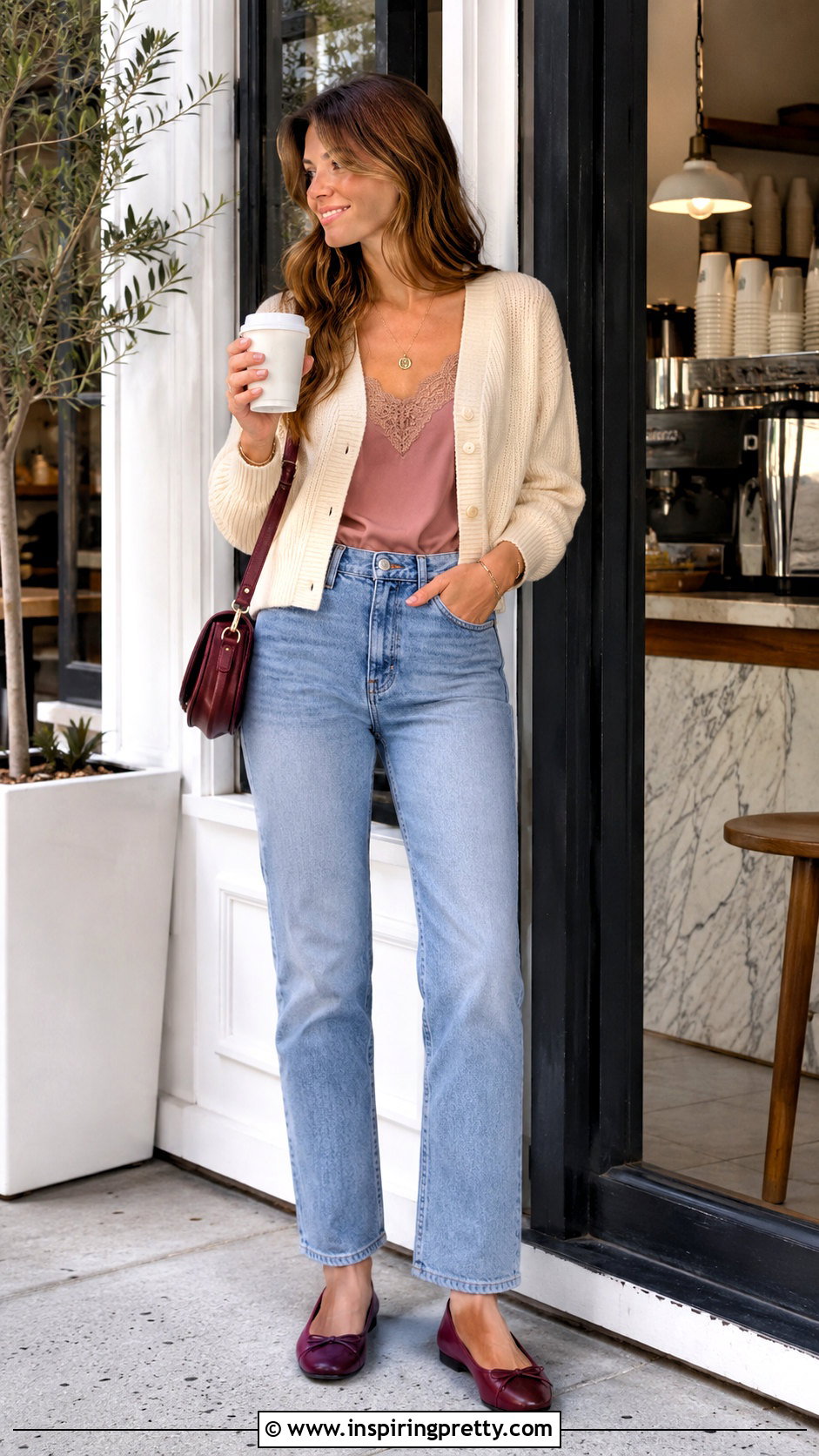 Lace Silk Top With Cardigan And Jeans - 20 lace silk top outfit ideas