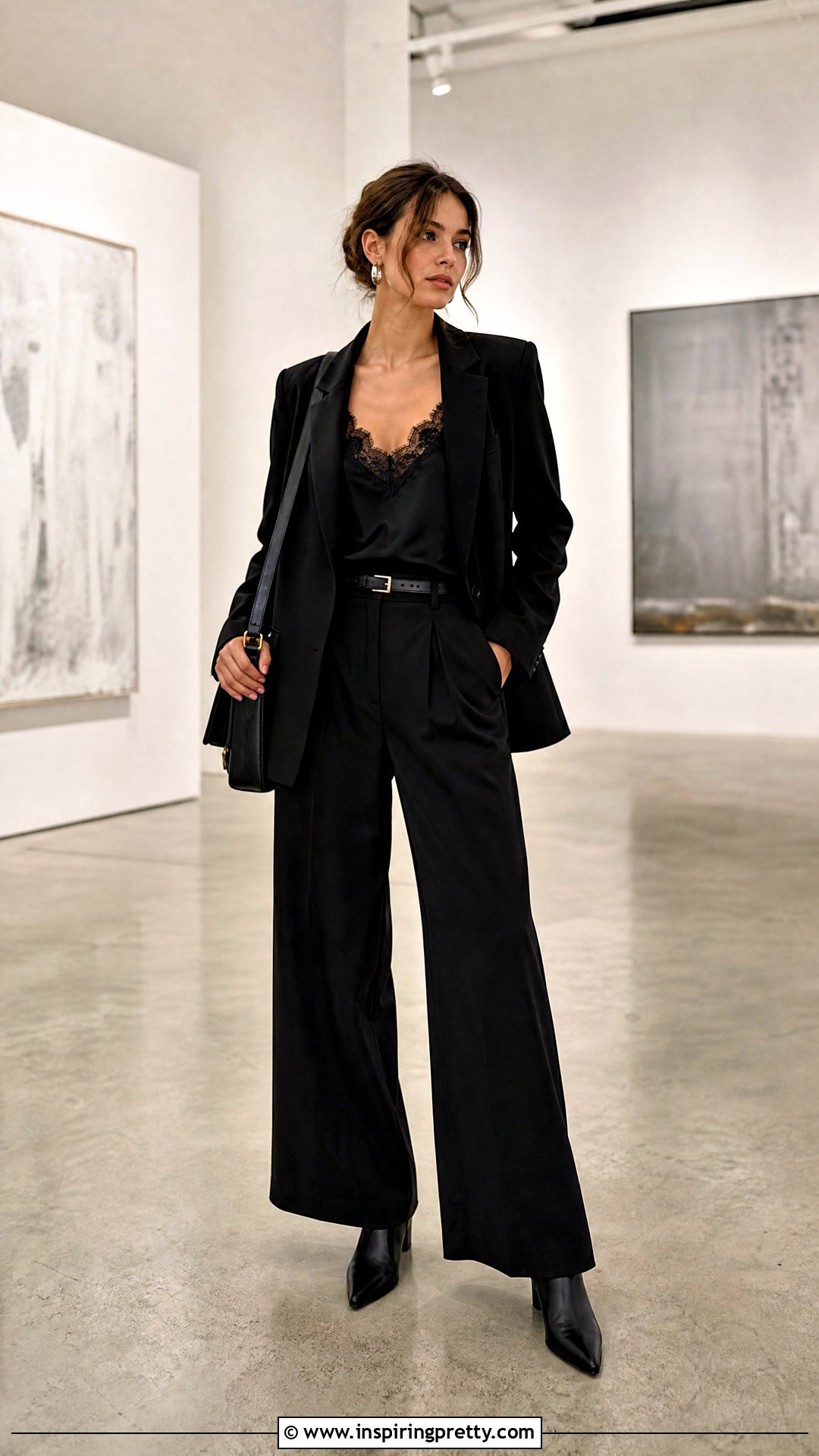 Lace Silk Top With Monochrome Black Outfit - 20 lace silk top outfit ideas