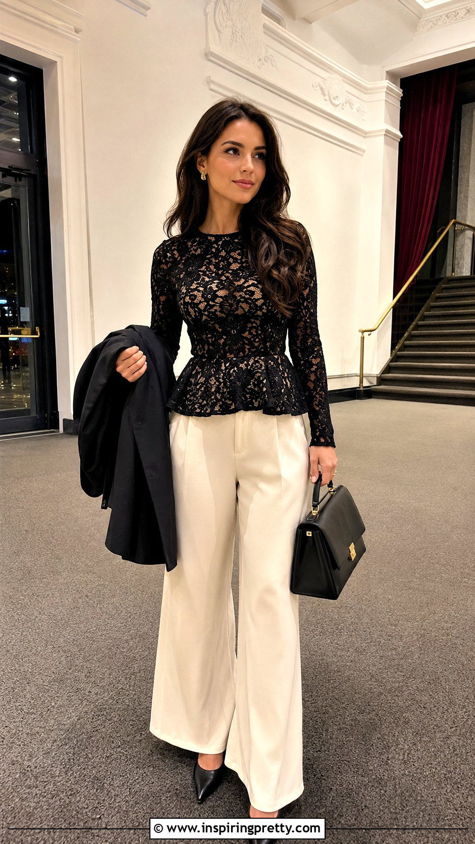 Lace Siren Top With Wide Leg Pants - 50 siren top outfit ideas