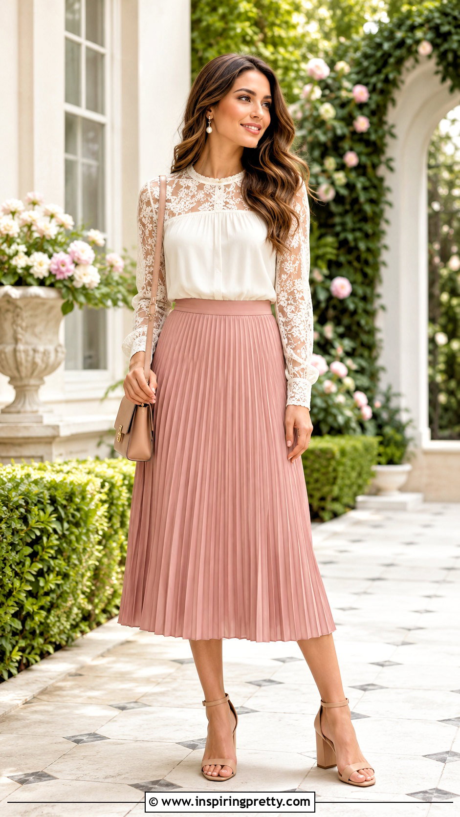 Lace Sleeve Sunday Top With Pleated Skirt - 50 sunday top design