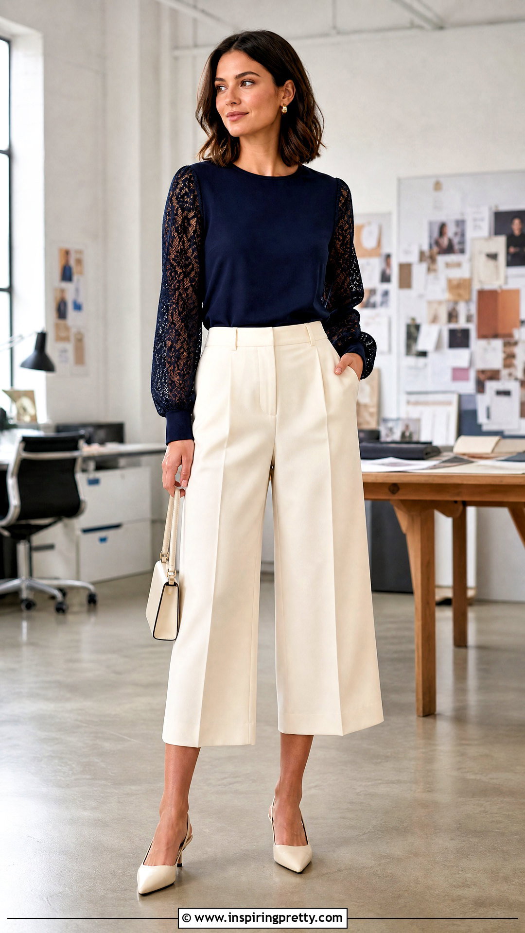 Lace Sleeve Top With Tailored Culottes - 50 lace tops for women classy ideas