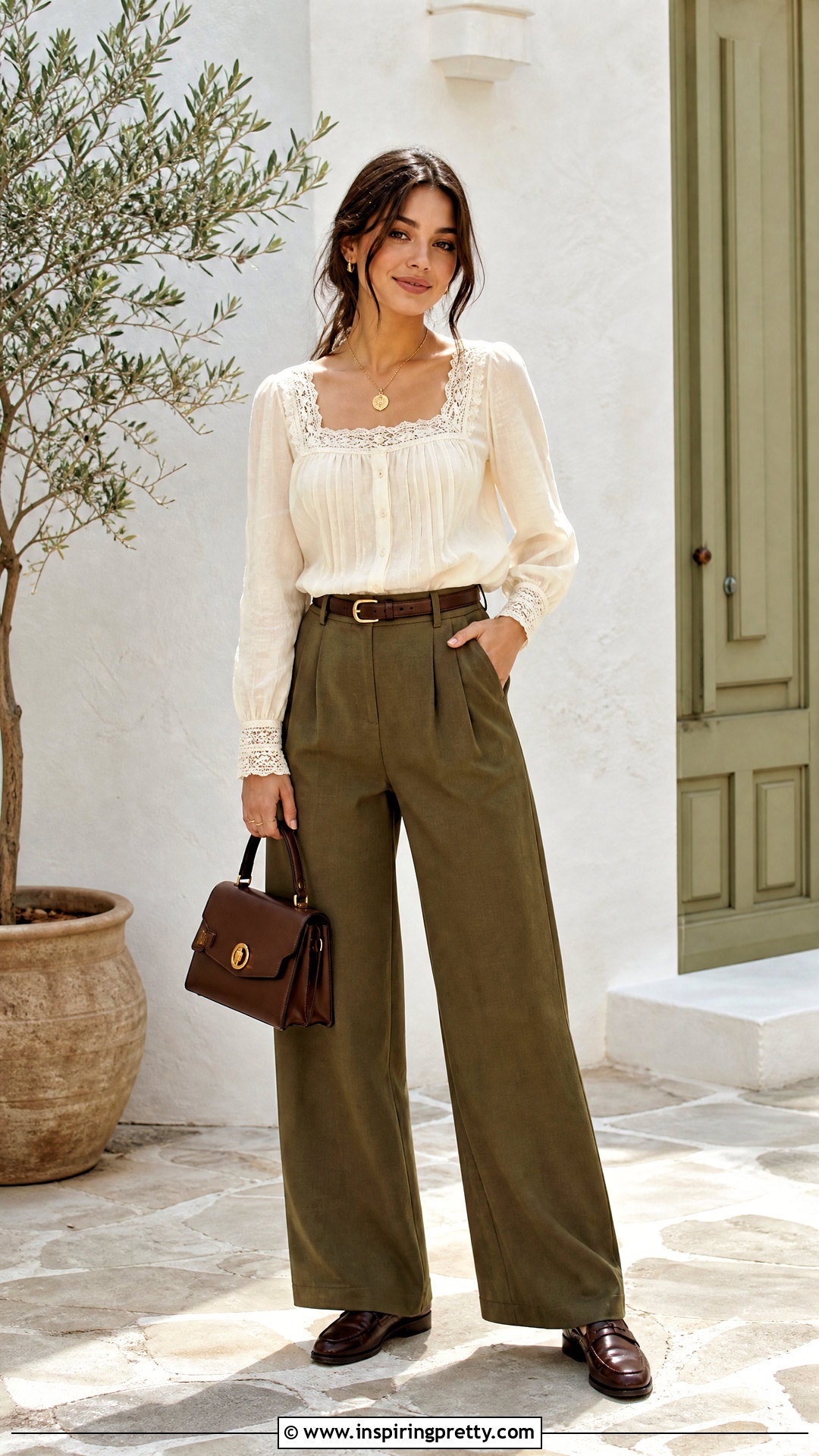 Lace Square Neck Cottagecore Top With Wide Leg Pants - 25 Cottagecore Tops For Women