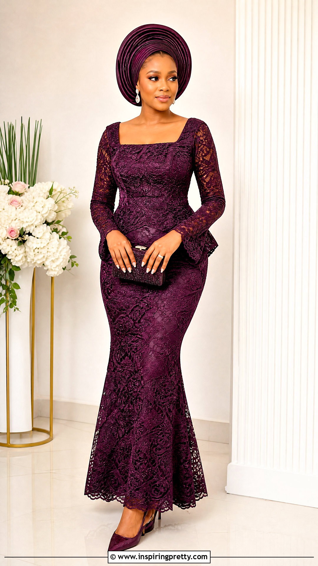 Lace Square Neck Top And Trumpet Skirt - 50 skirt and top lace styles
