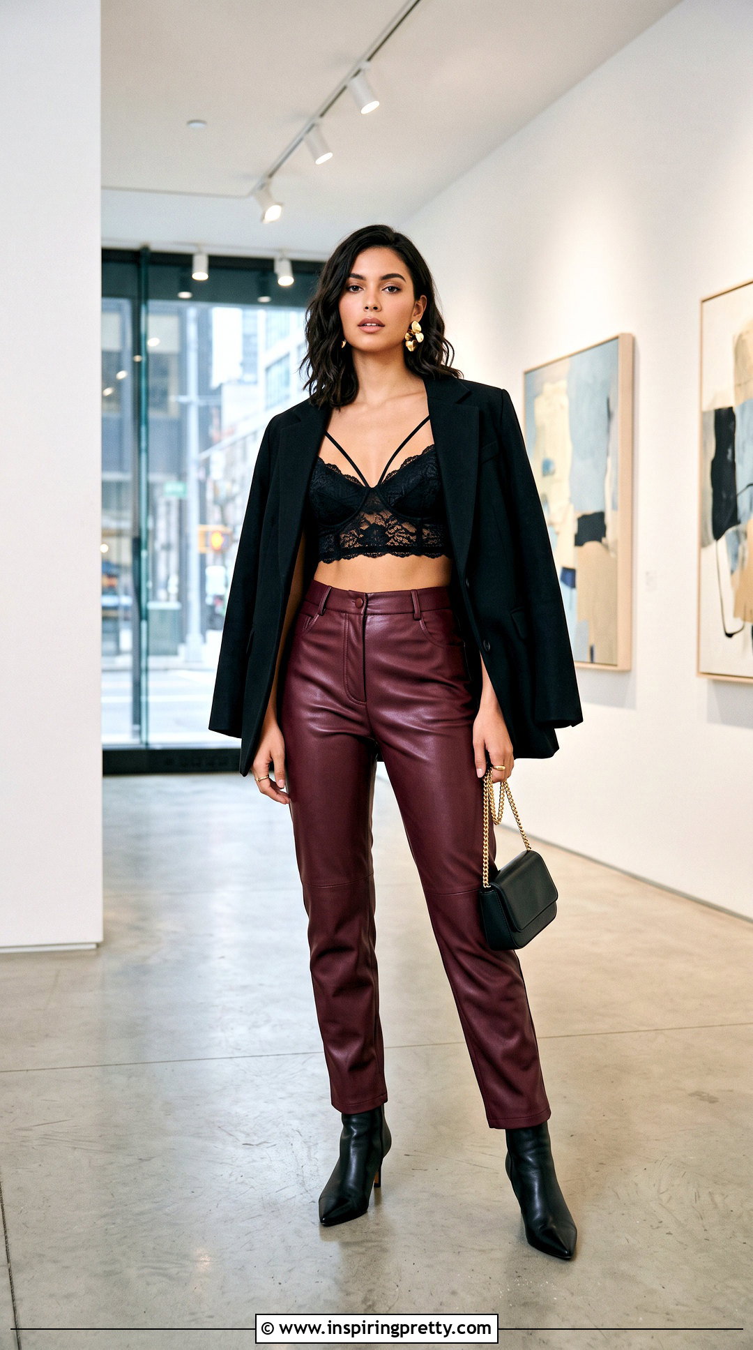 Lace Strappy Bra Top With Leather Pants - 25 strappy bra top outfit ideas