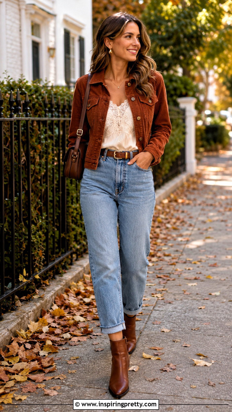 Lace Tank Top Under A Corduroy Jacket And Mom Jeans - 50 lace tank top outfit layered ideas