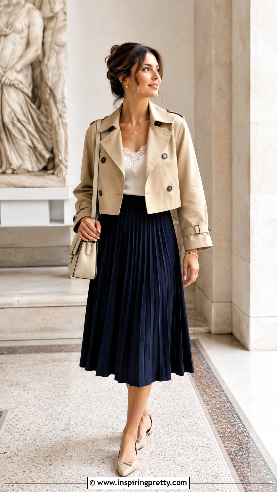 Lace Tank Top Under A Short Trench Jacket And Midi Skirt - 50 lace tank top outfit layered ideas