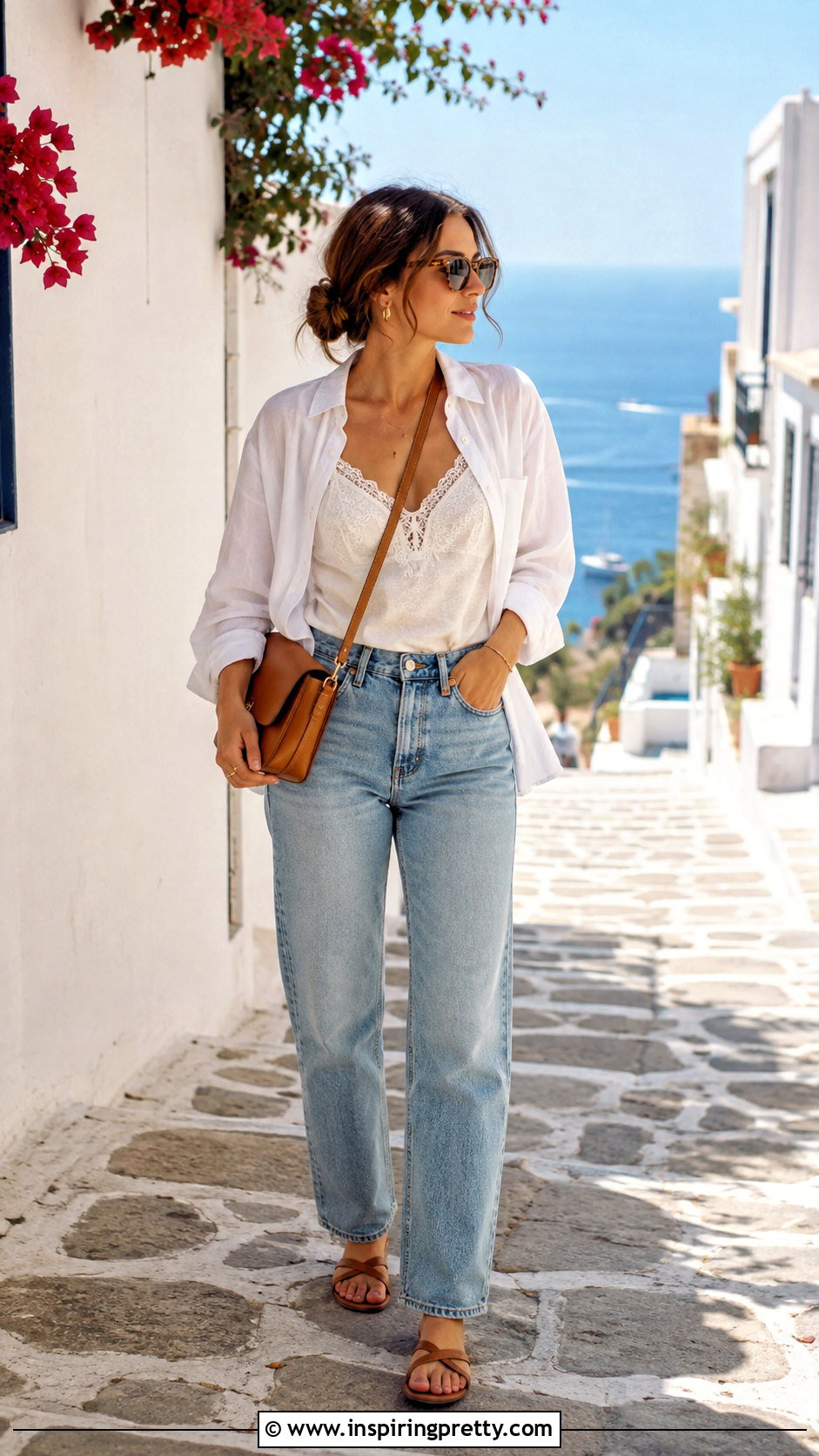 Lace Tank Top Under An Open White Button Down Shirt - 50 lace tank top outfit layered ideas