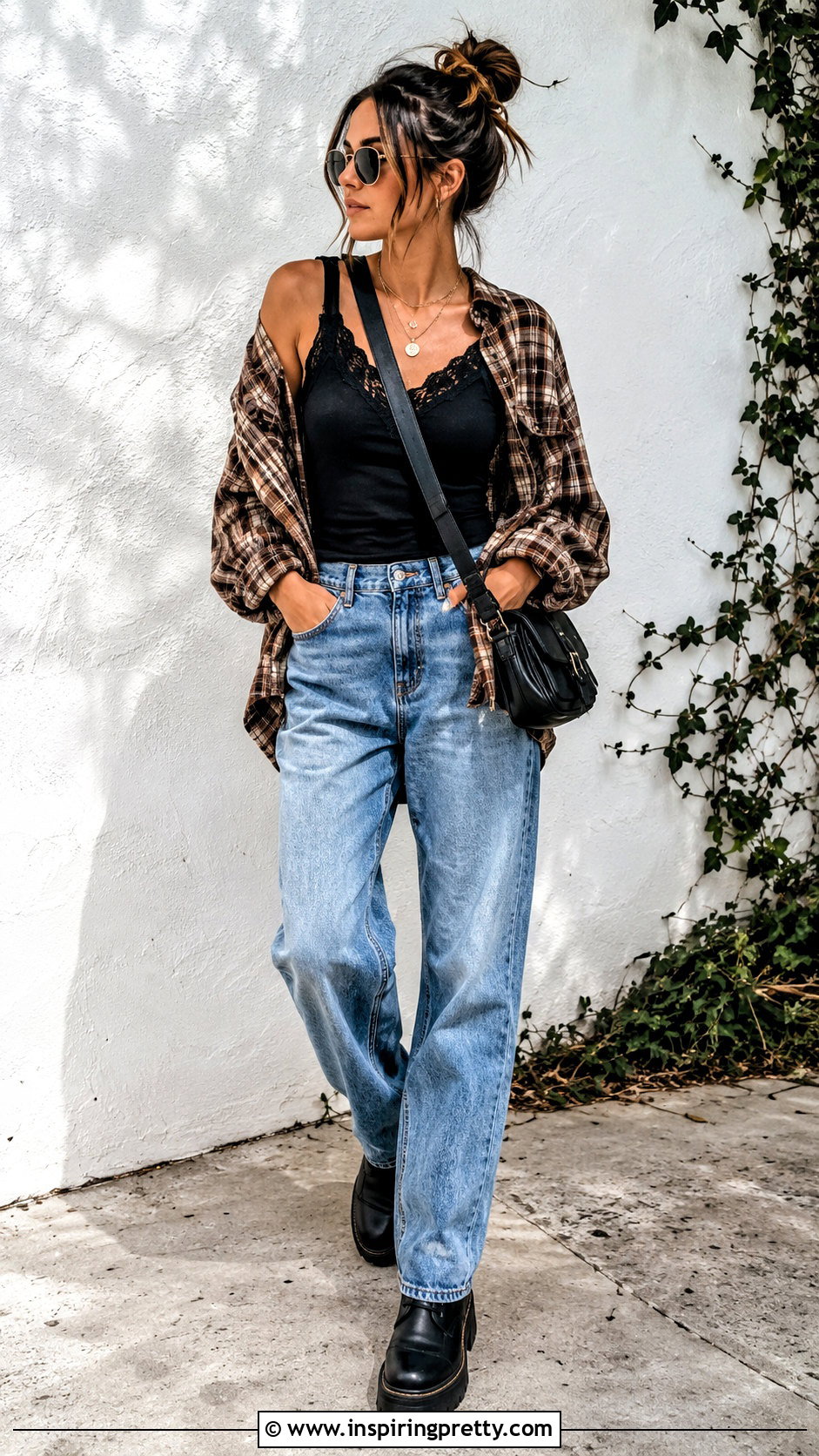 Lace Tank Top Under An Oversized Flannel Shirt - 50 lace tank top outfit layered ideas