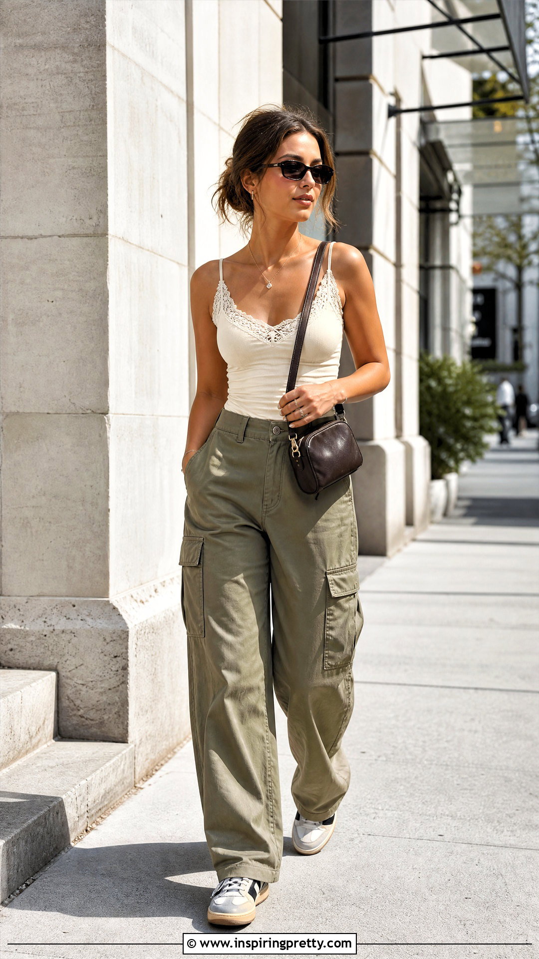 Lace Tank Top With Cargo Pants - 50 cute lace tops outfit ideas