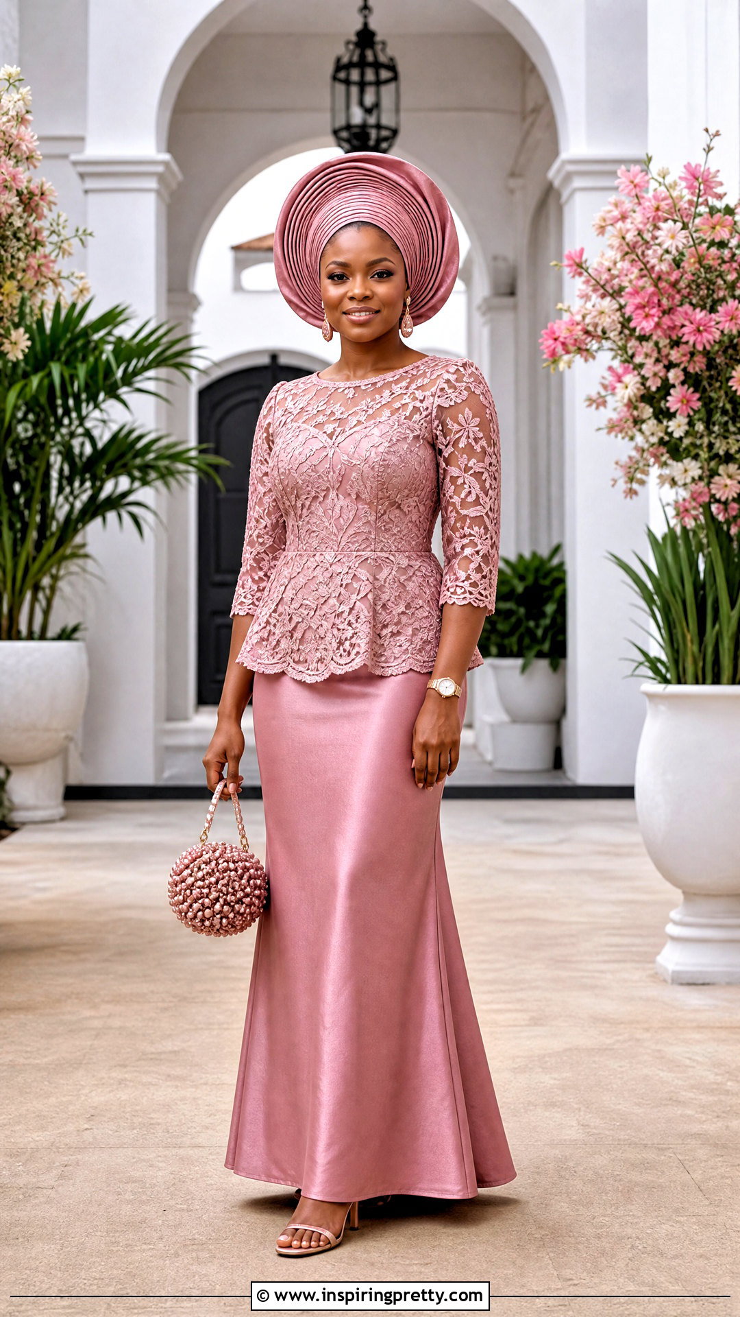 Lace Three Quarter Sleeve Top And Flared Skirt - 50 skirt and top lace styles
